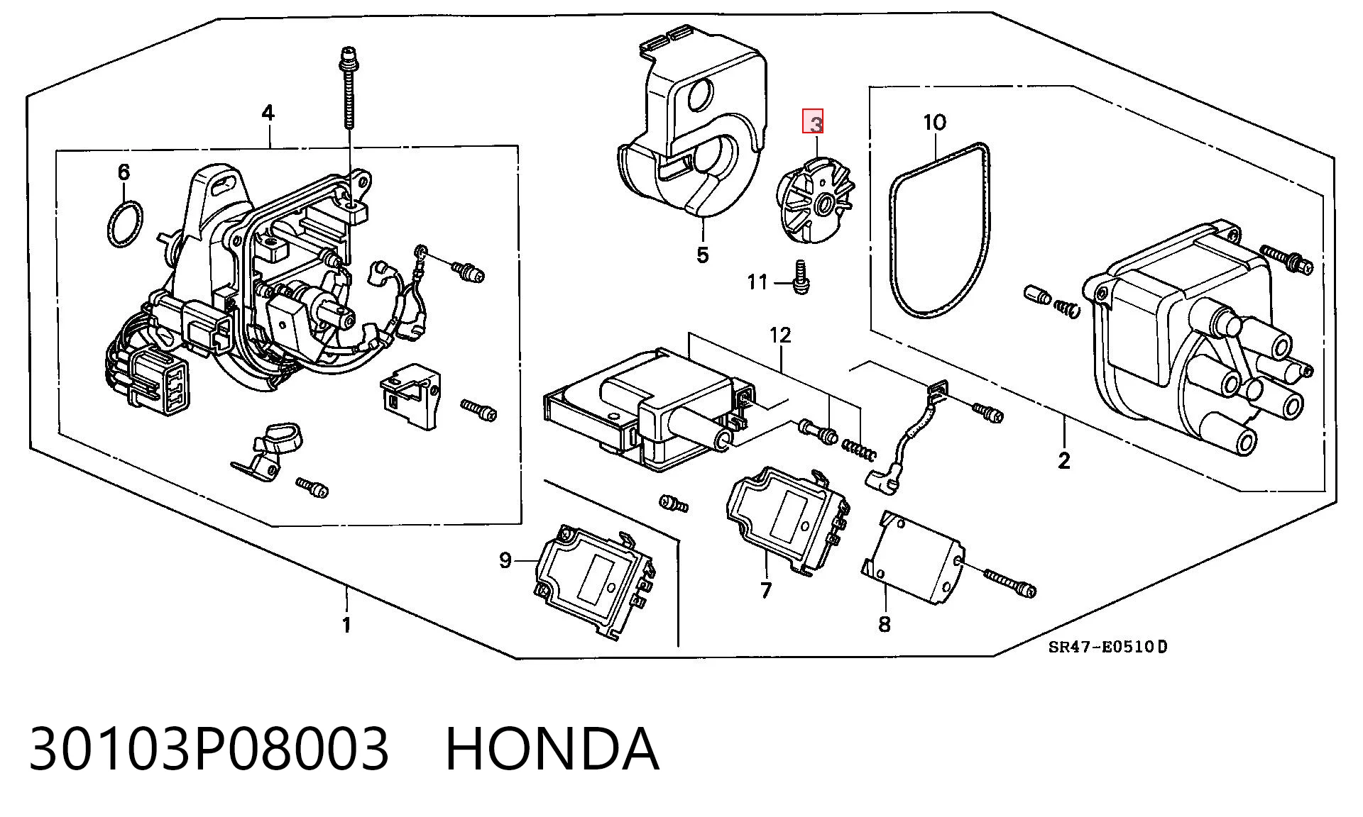 30103P08003 Honda Palec rozdzielacza zapłonu