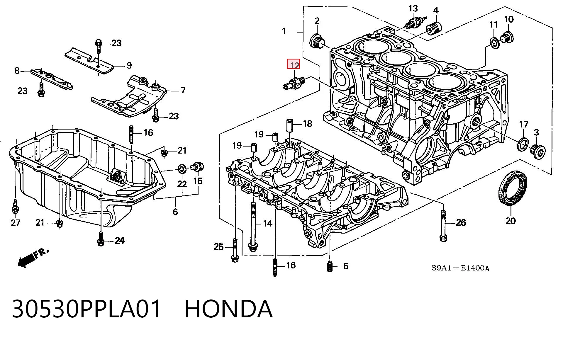 30530PPLA01 Honda Czujnik stukowy (czujnik spalania stukowego)