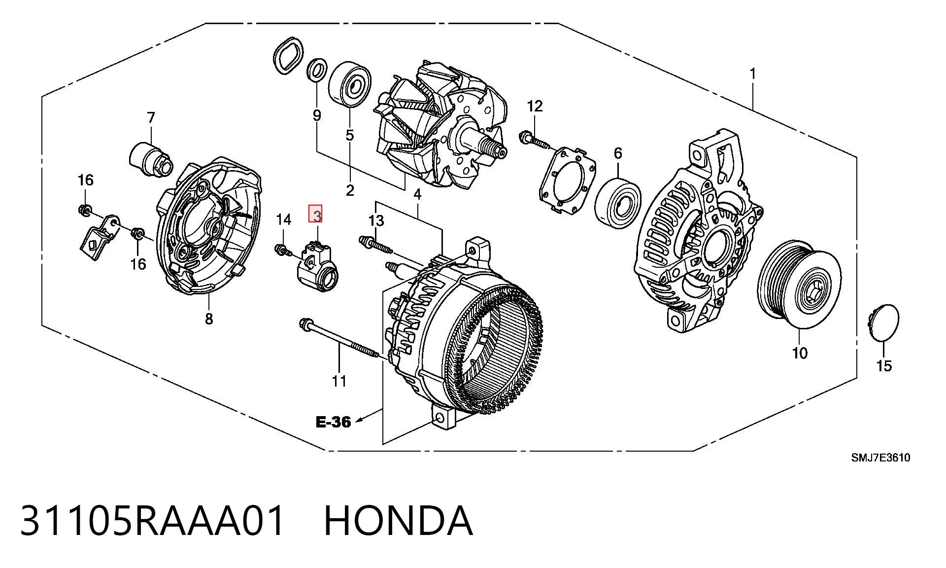 31105RAAA01 Honda Uchwyt szczotki alternatora