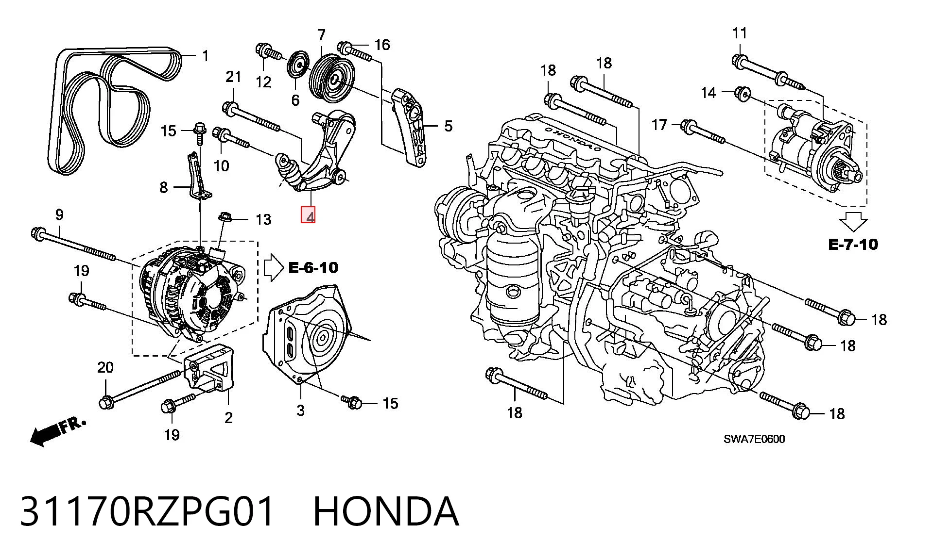 31170RZPG01 Honda Napinacz paska napędowego