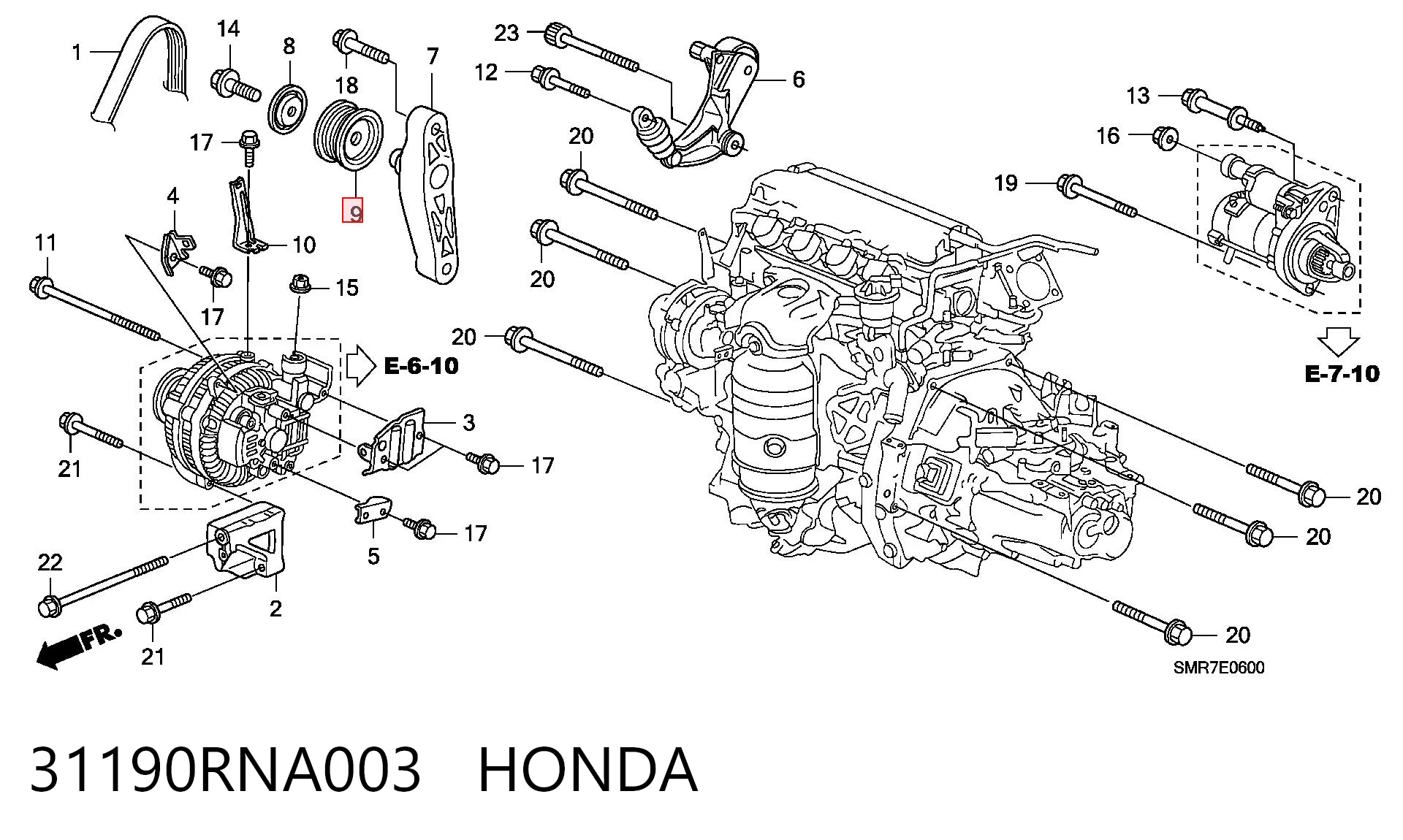 31190RNA003 Honda Rolka napinacza paska napędowego