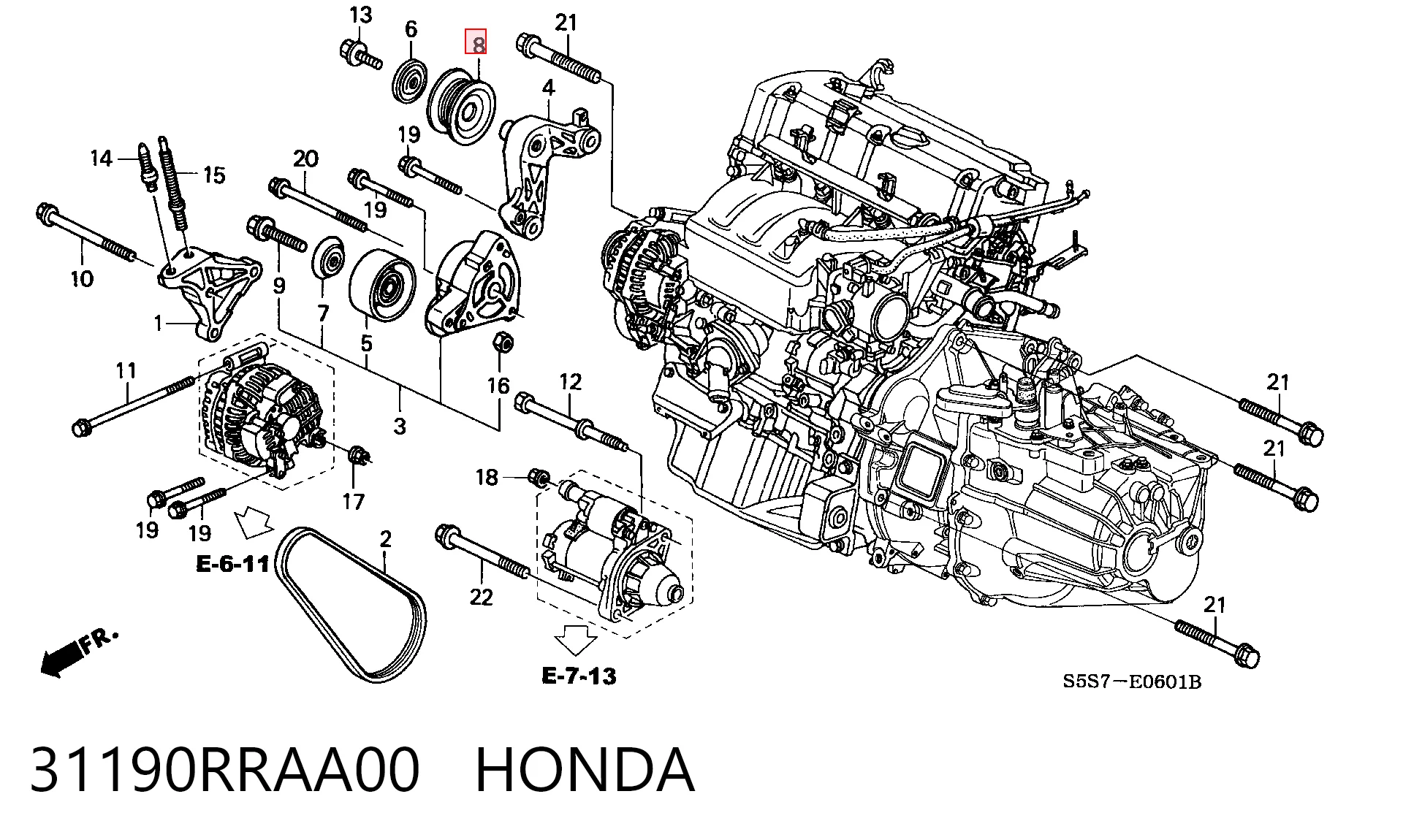 31190RRAA00 Honda Rolka prowadząca, kierunkowa paska napędowego