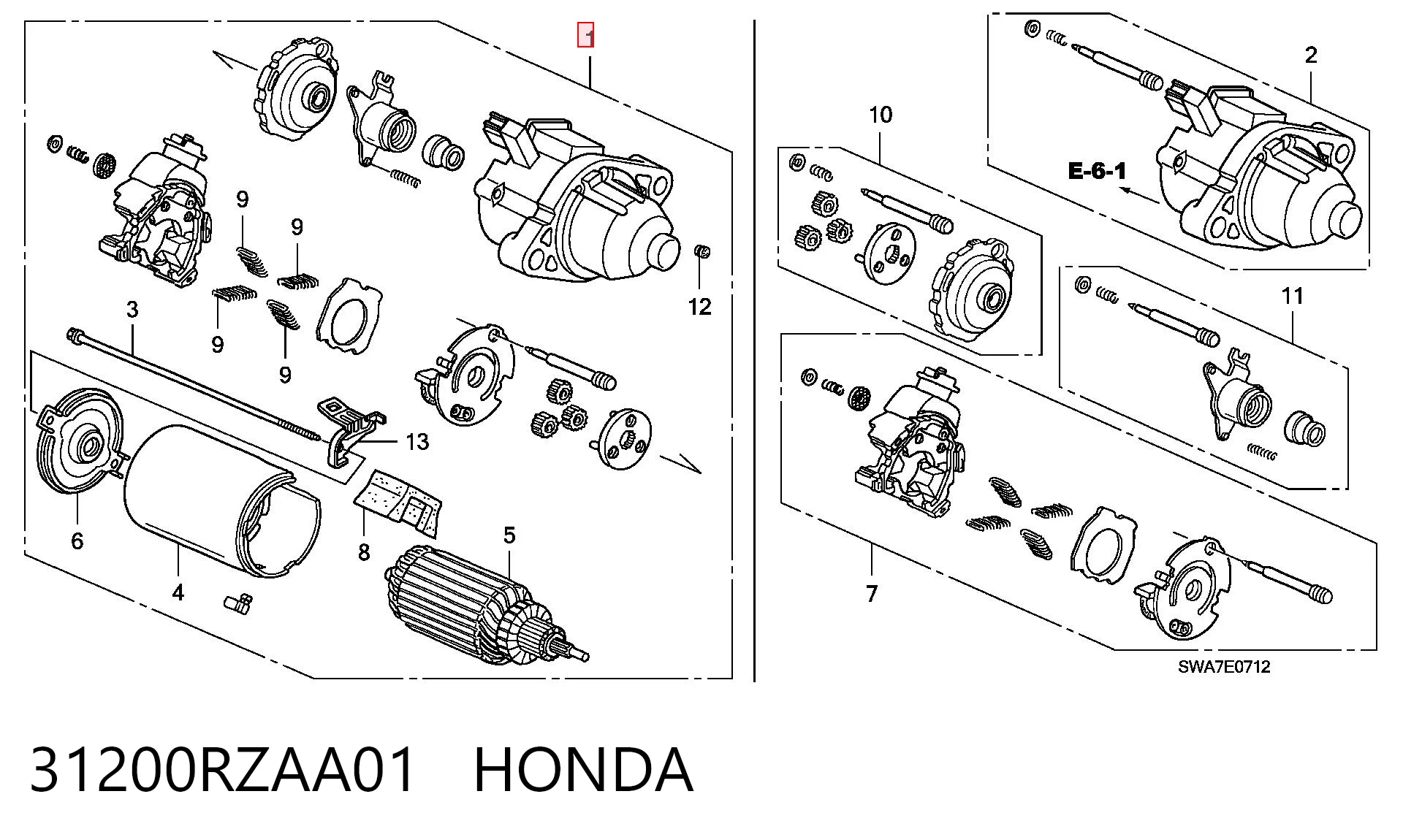 31200RZAA01 Honda Rozrusznik