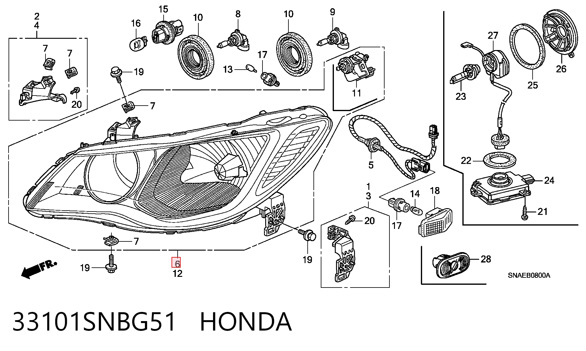 Reflektor prawy Honda Civic VIII sedana (FD, FA) (2005 - 2013) cena, od 165,64 USD