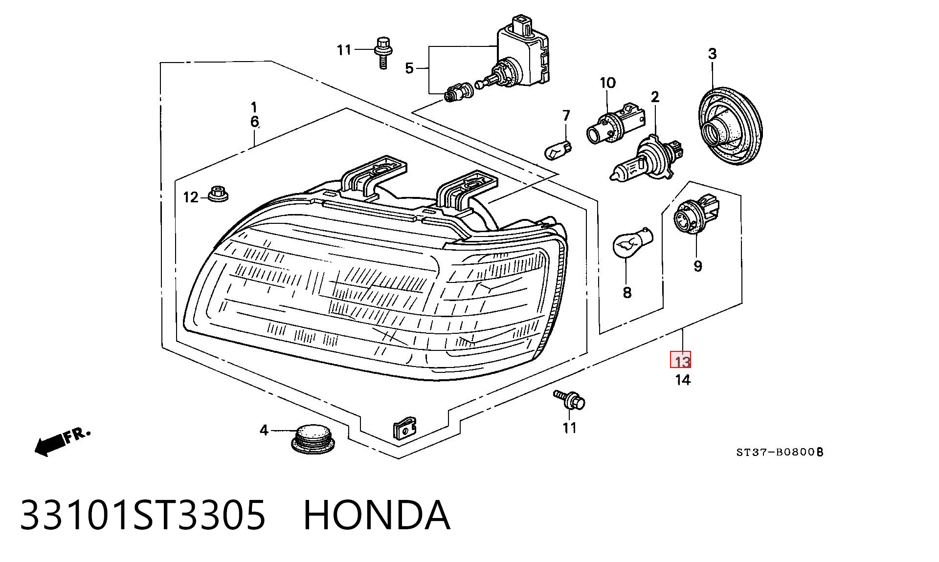 Reflektor prawy do Honda Civic VI EJ9, EK3/4