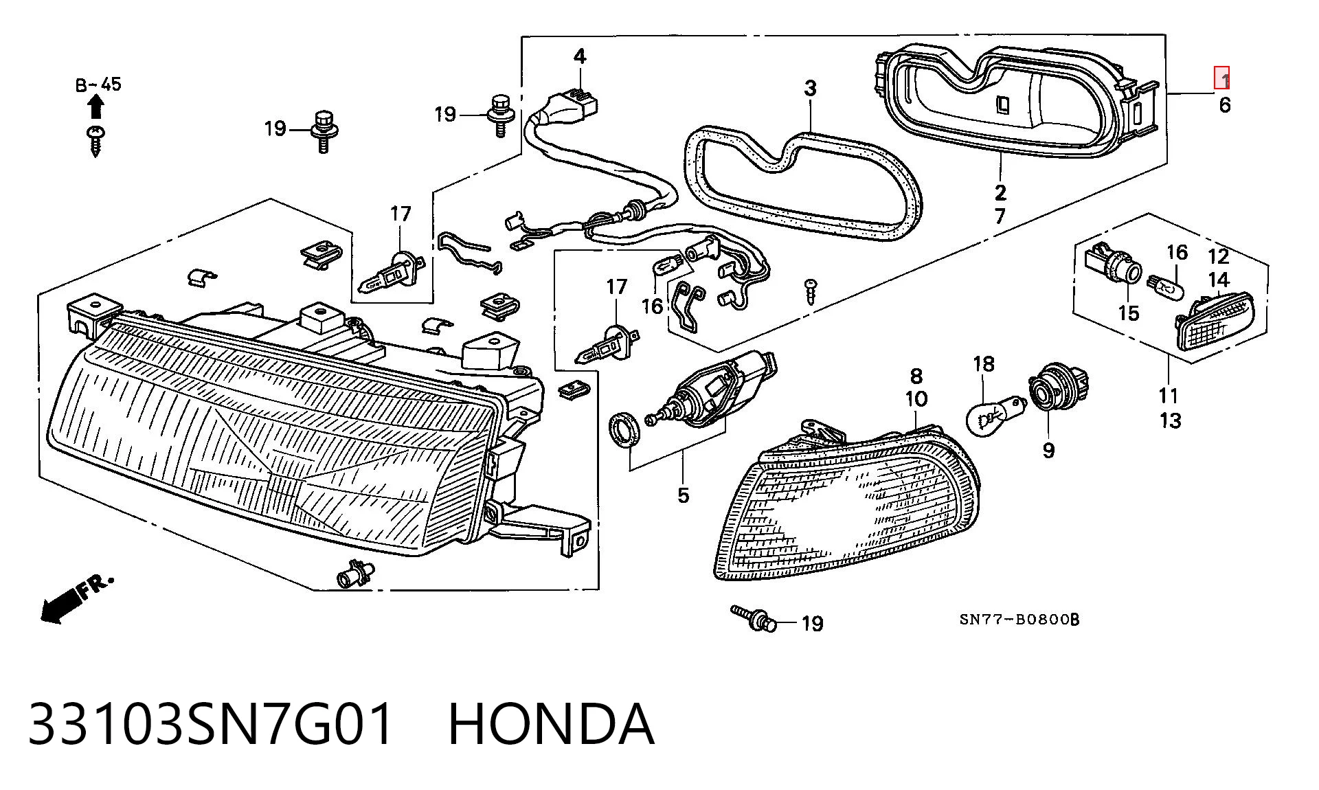 Reflektor prawy do Honda Accord V CC7