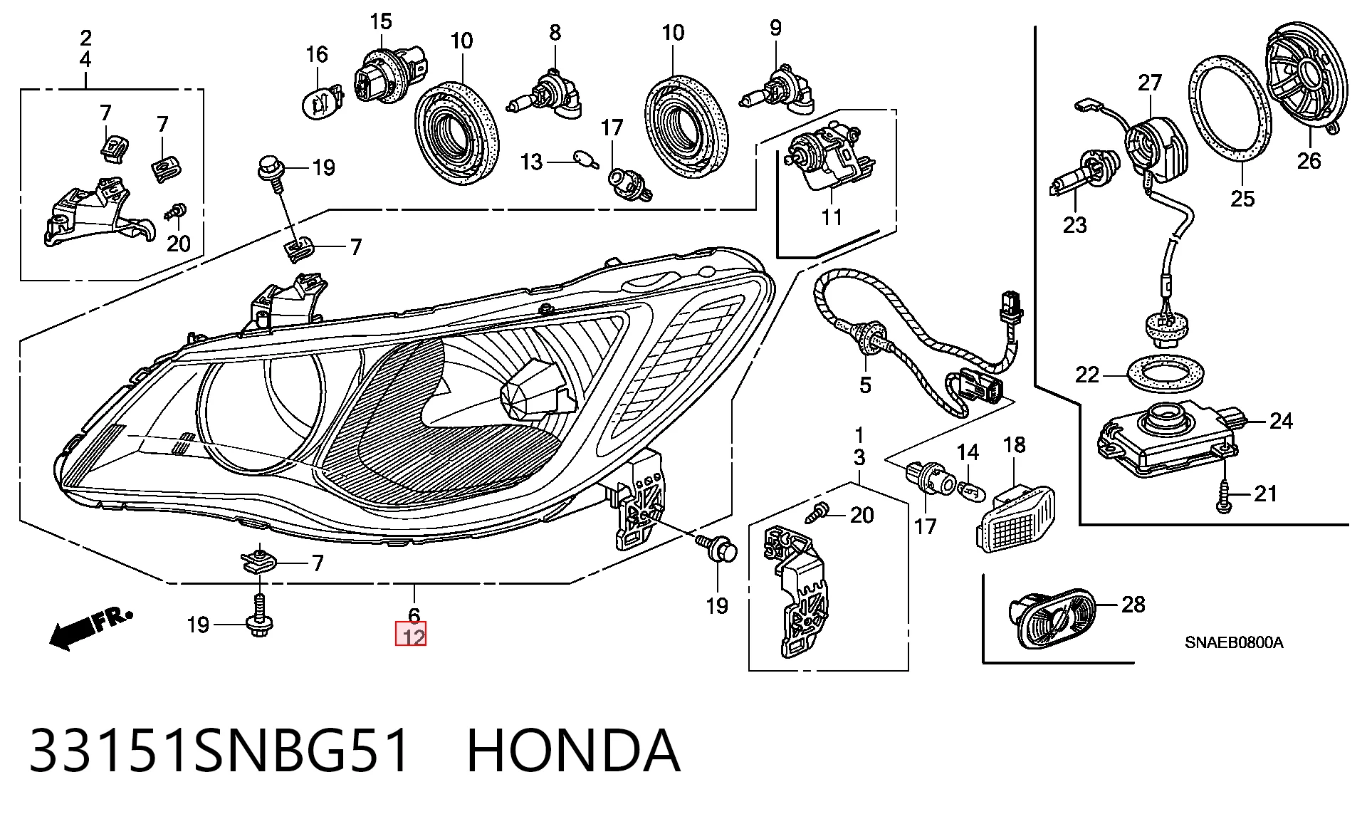 Reflektor lewy Honda Civic VIII sedana (FD, FA) (2005 - 2013) cena, od 154,54 USD