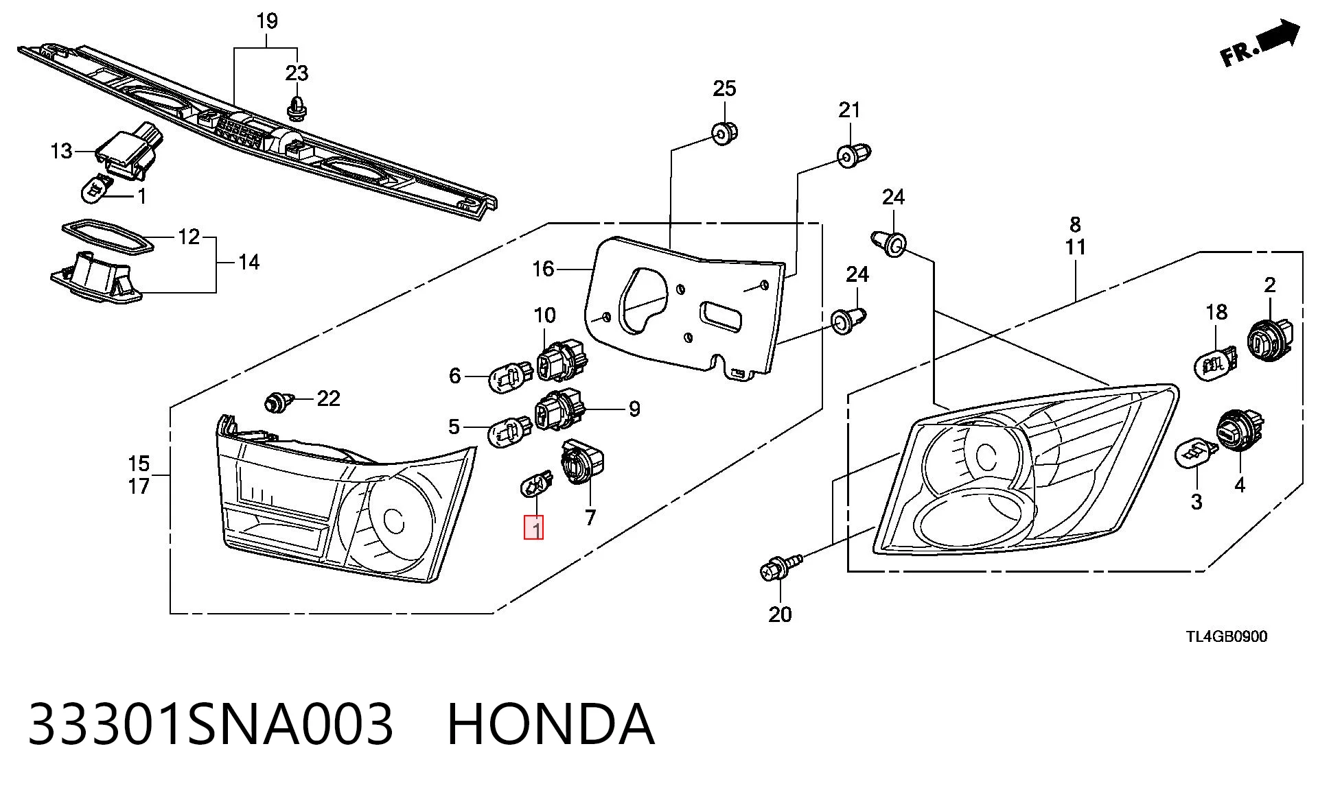 33301SNA003 Honda Żarówka oświetlenia wnętrza/kabiny