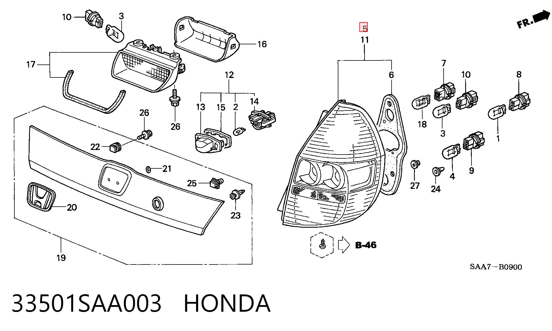 Lampa zespolona tylna prawa Honda Jazz hatchback (GD, GE) (2002 - 2008) cena, od 109,34 USD