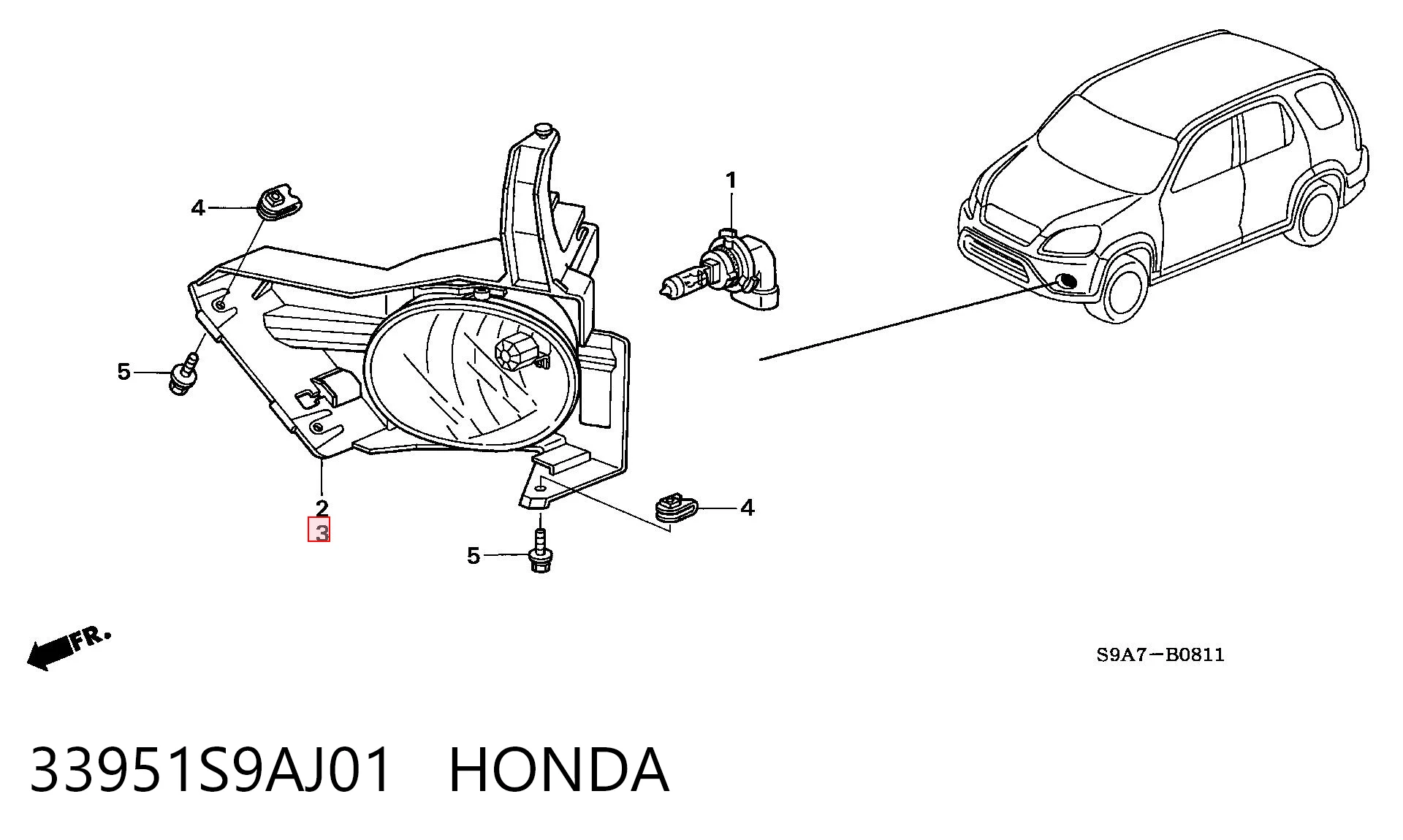 Lampa przeciwmgielna lewa do Honda CR-V II RD