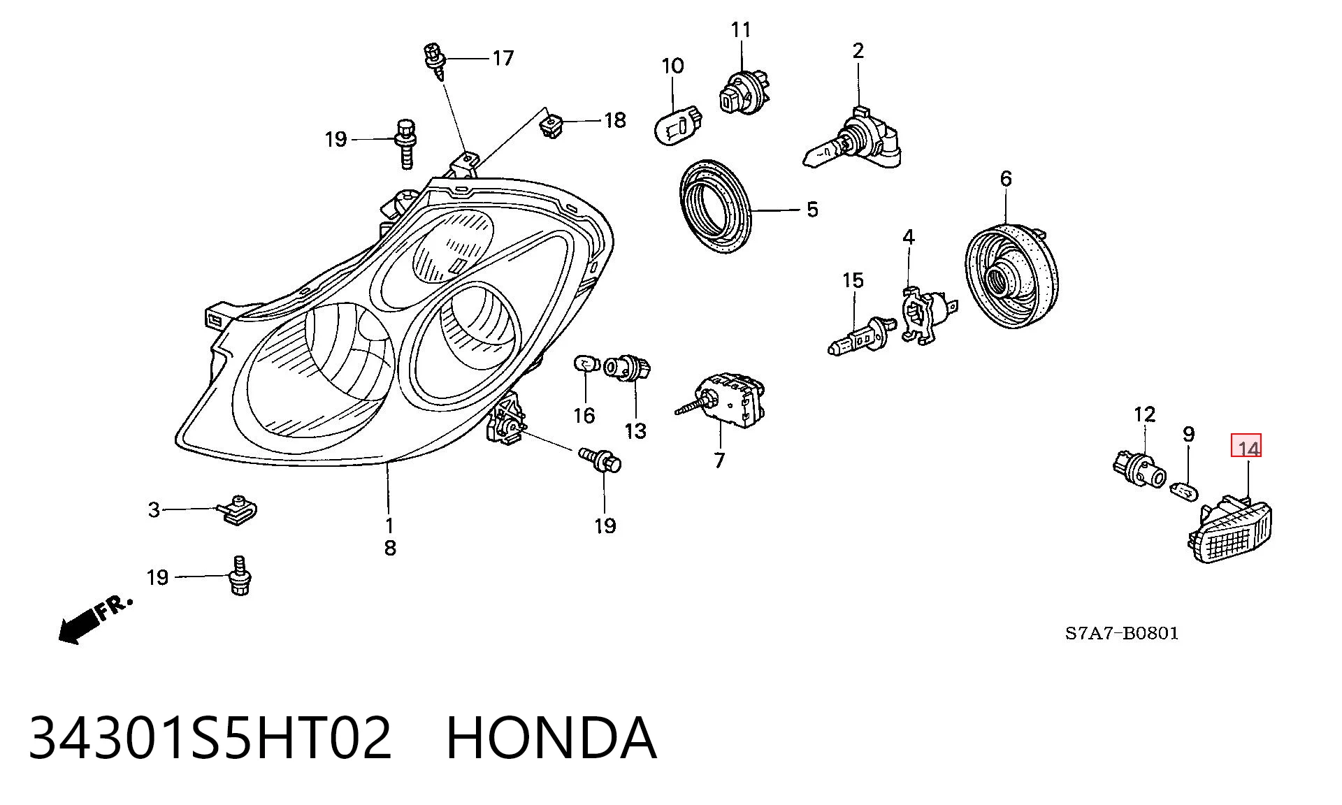 34301S5HT02 Honda Powtarzacz kierunkowskazu na błotniku