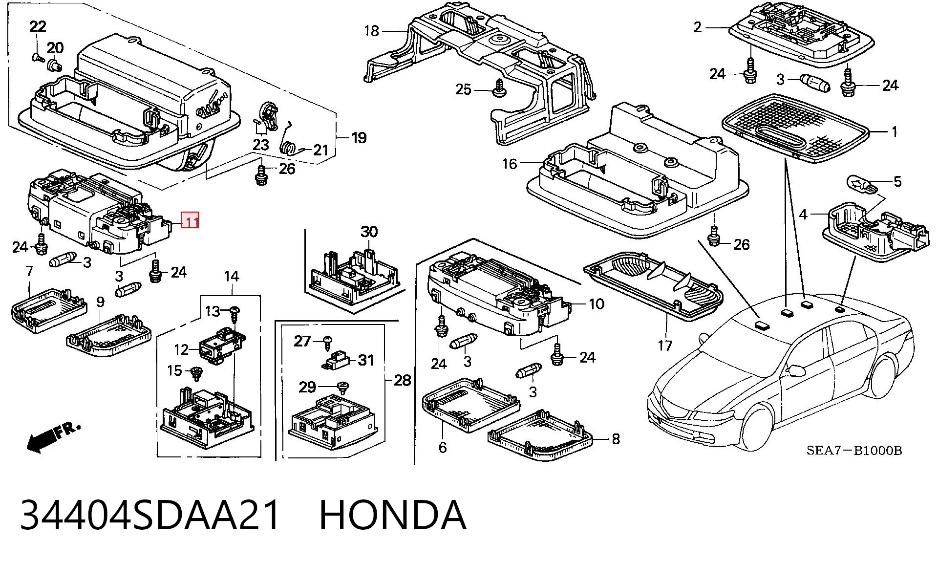 34404SDAA21 Honda Szkło lampy oświetlenia kabiny