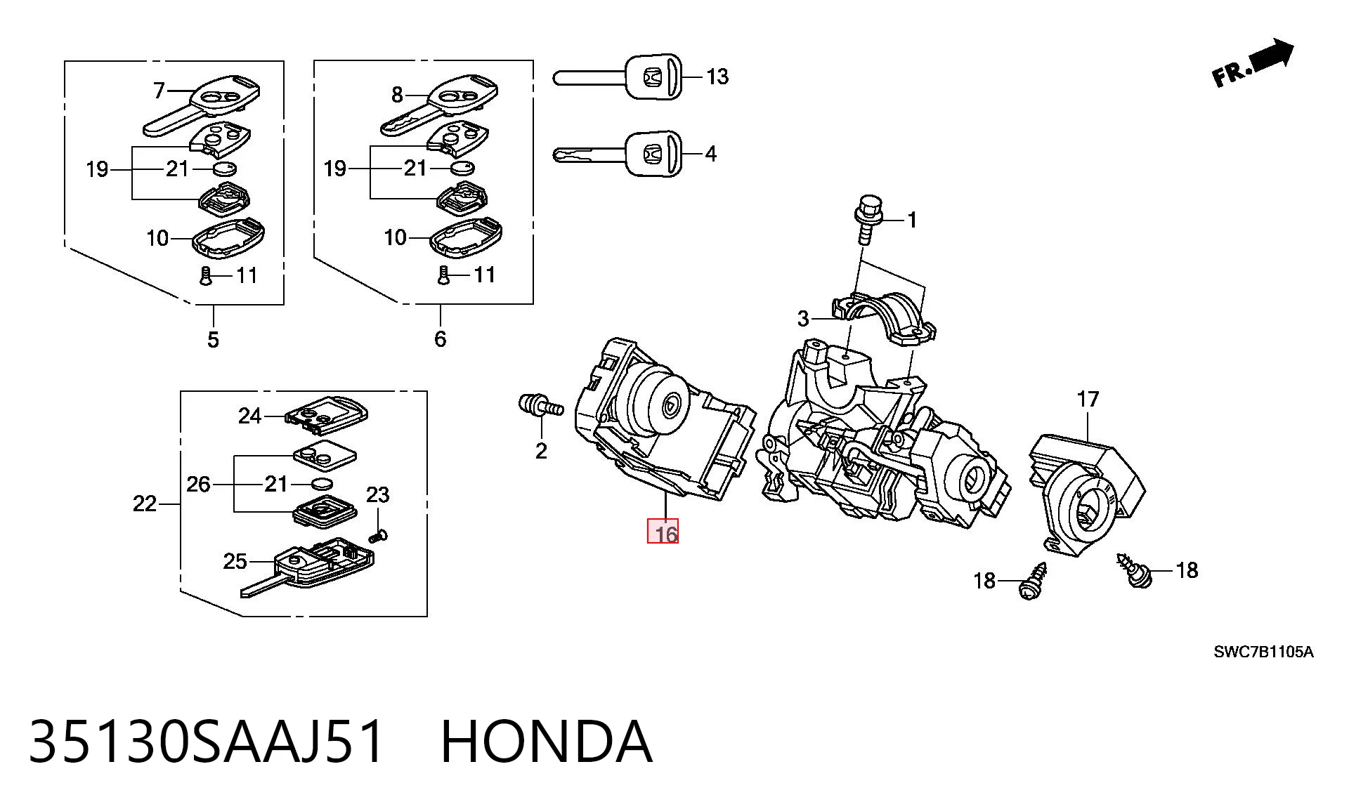 35130SAAJ51 Honda Kostka stacyjki zapłonowej