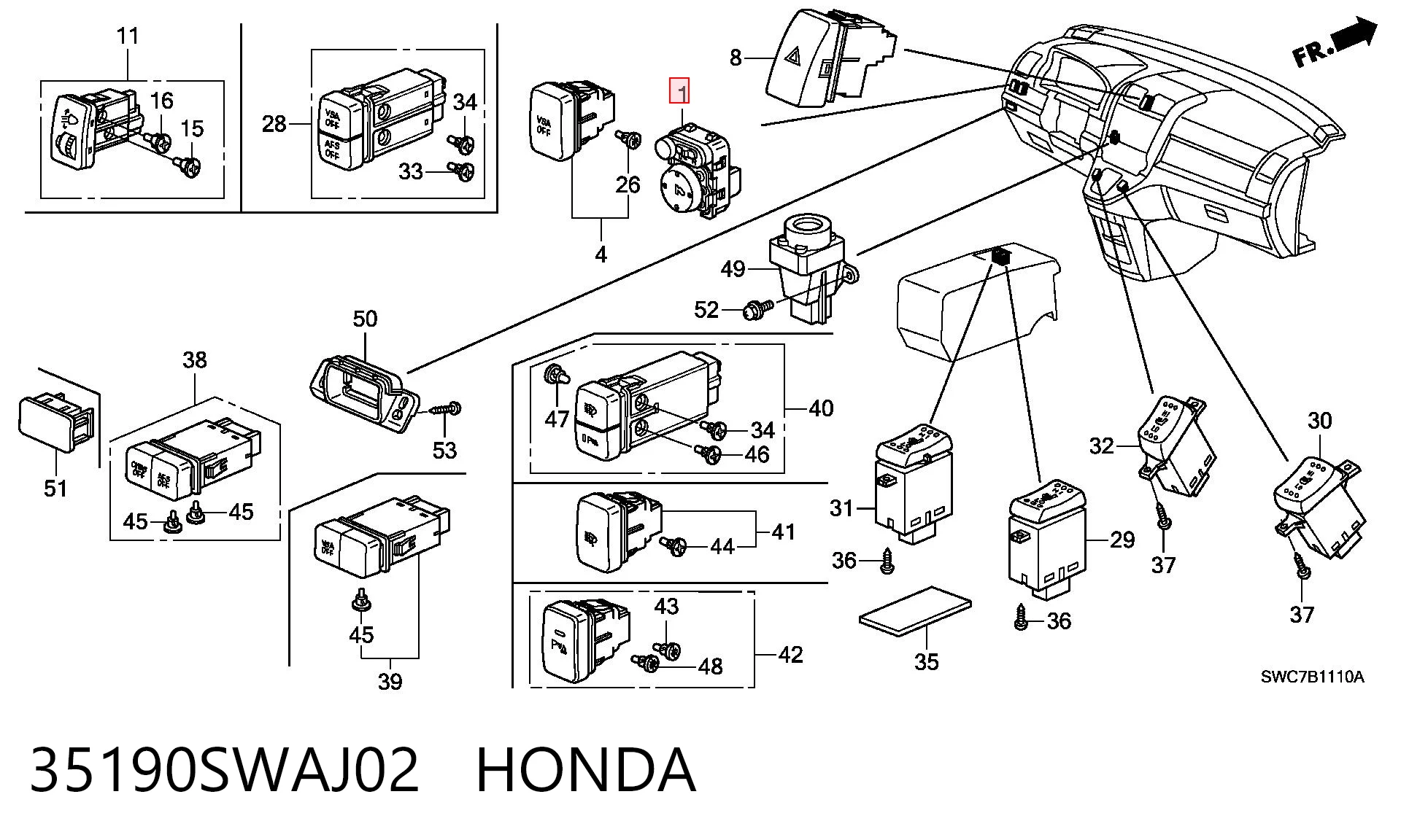 35190SWAJ02 Honda Sterownik lusterek na torpedo