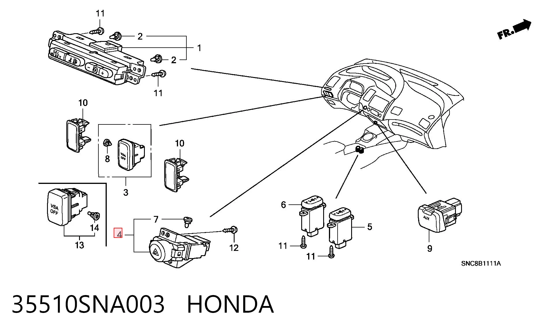 Przycisk włączania światła awaryjnego do Honda Civic VIII FD, FA