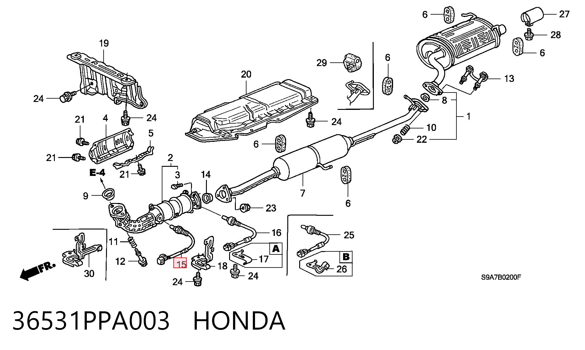 36531PPA003 Honda Sonda lambda czujnik tlenu przed katalizatorem