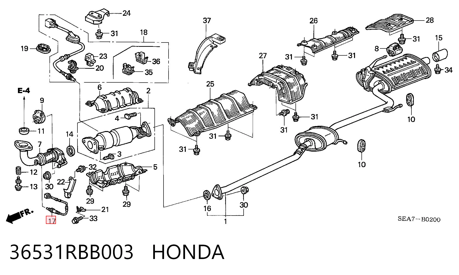 36531RBB003 Honda Sonda lambda czujnik tlenu przed katalizatorem