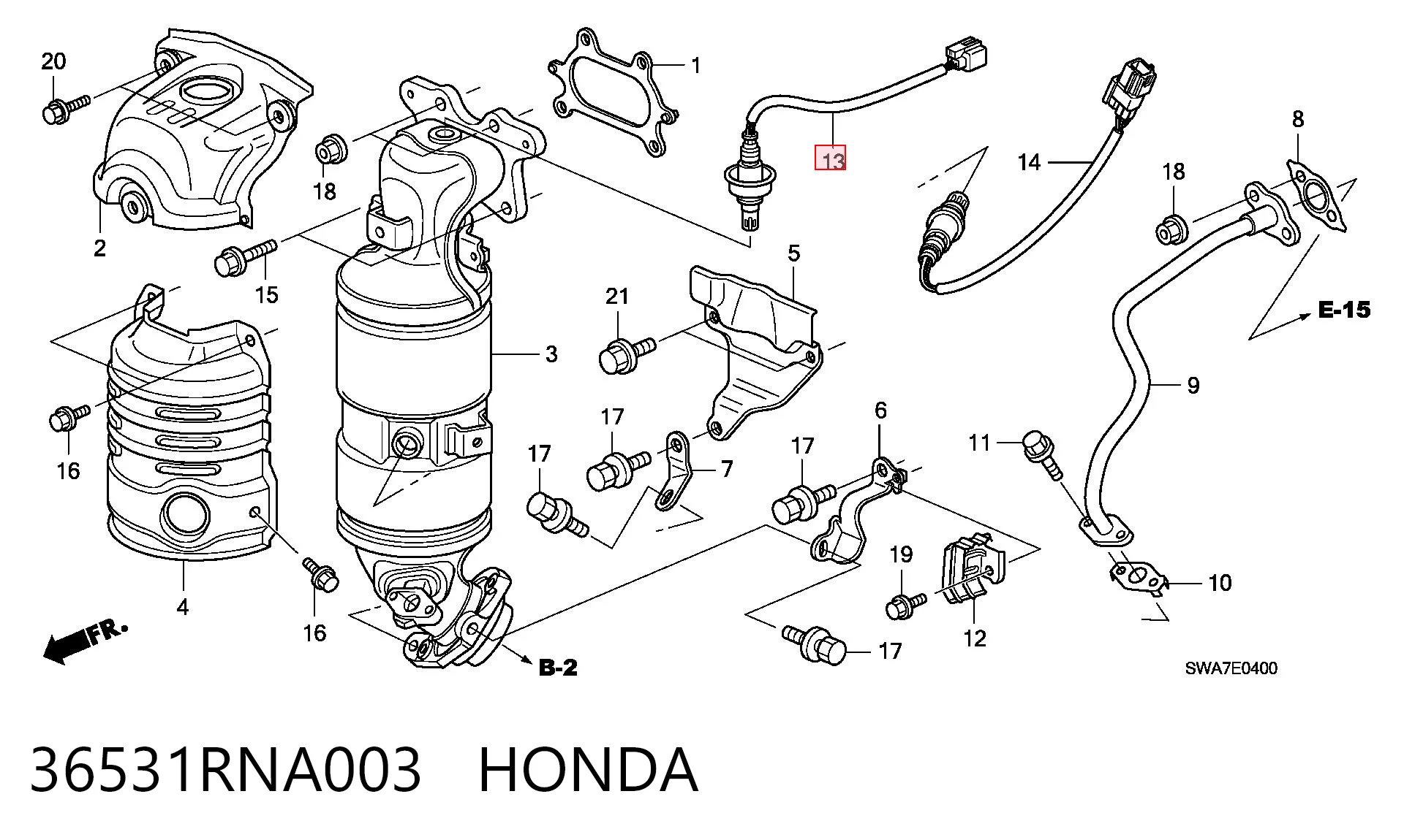 36531RNA003 Honda Sonda lambda czujnik tlenu przed katalizatorem