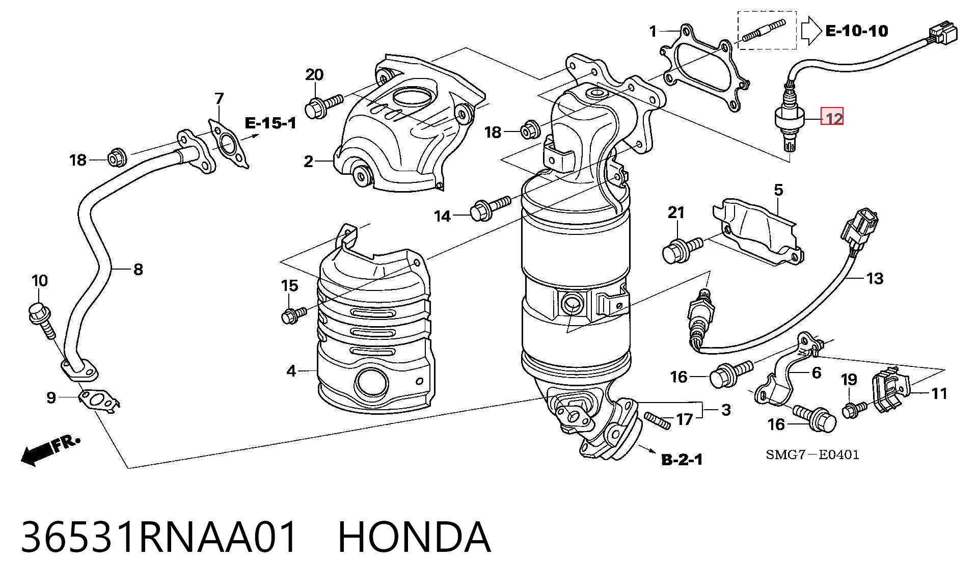 36531RNAA01 Honda Sonda lambda czujnik tlenu przed katalizatorem