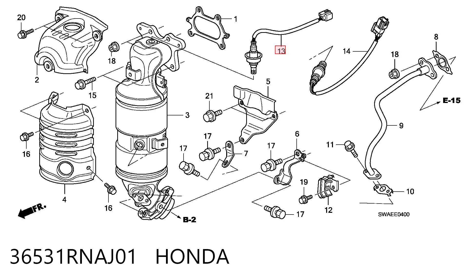 36531RNAJ01 Honda Sonda lambda czujnik tlenu przed katalizatorem