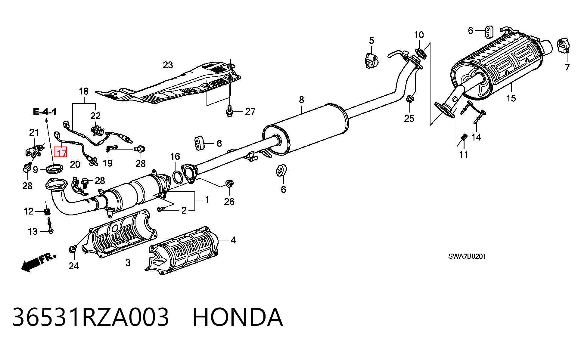 36531RZA003 Honda Sonda lambda czujnik tlenu przed katalizatorem
