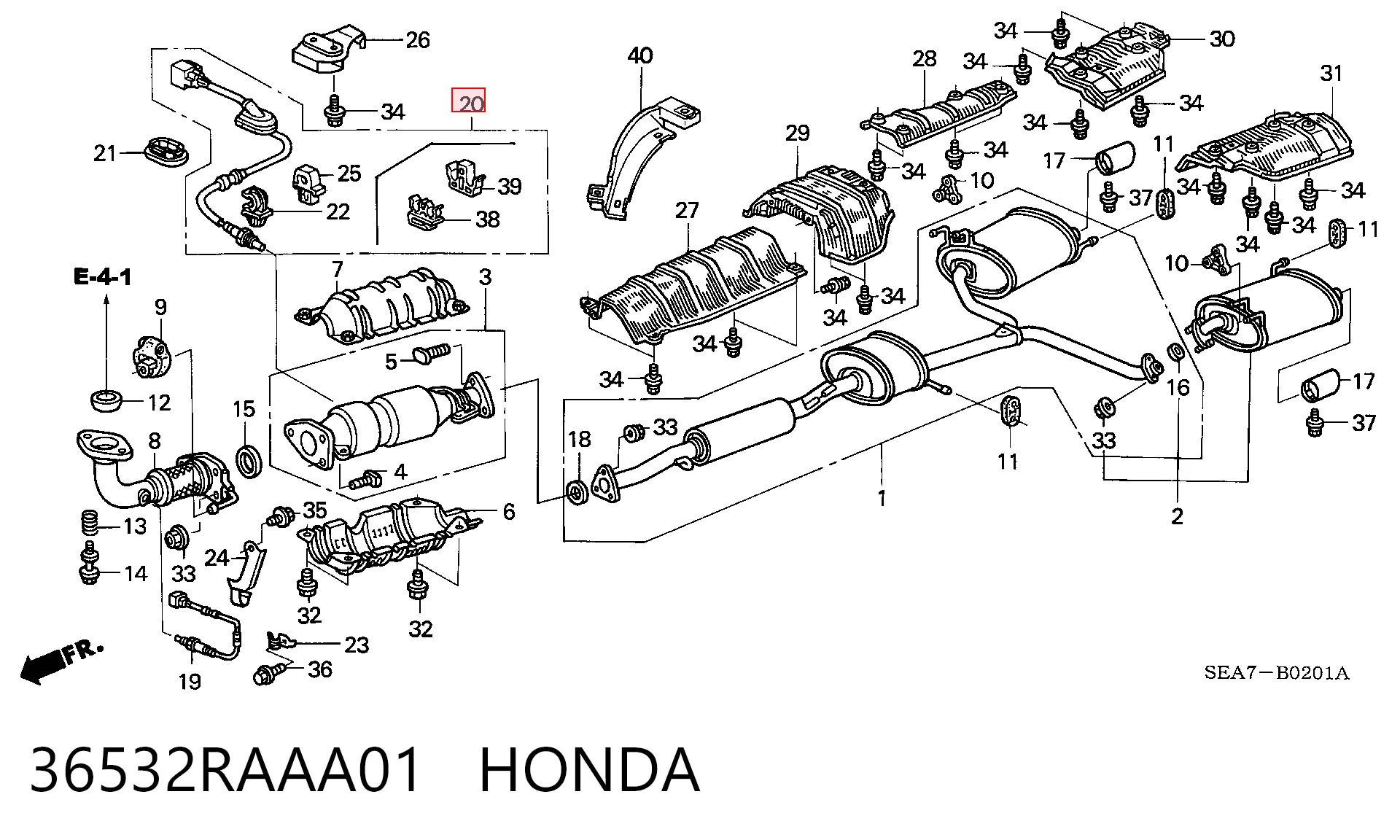36532RAAA01 Honda Sonda lambda czujnik tlenu po katalizatorze