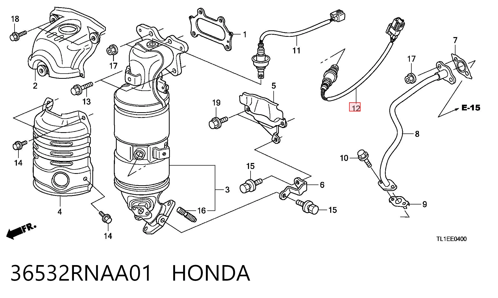 36532RNAA01 Honda Sonda lambda czujnik tlenu po katalizatorze