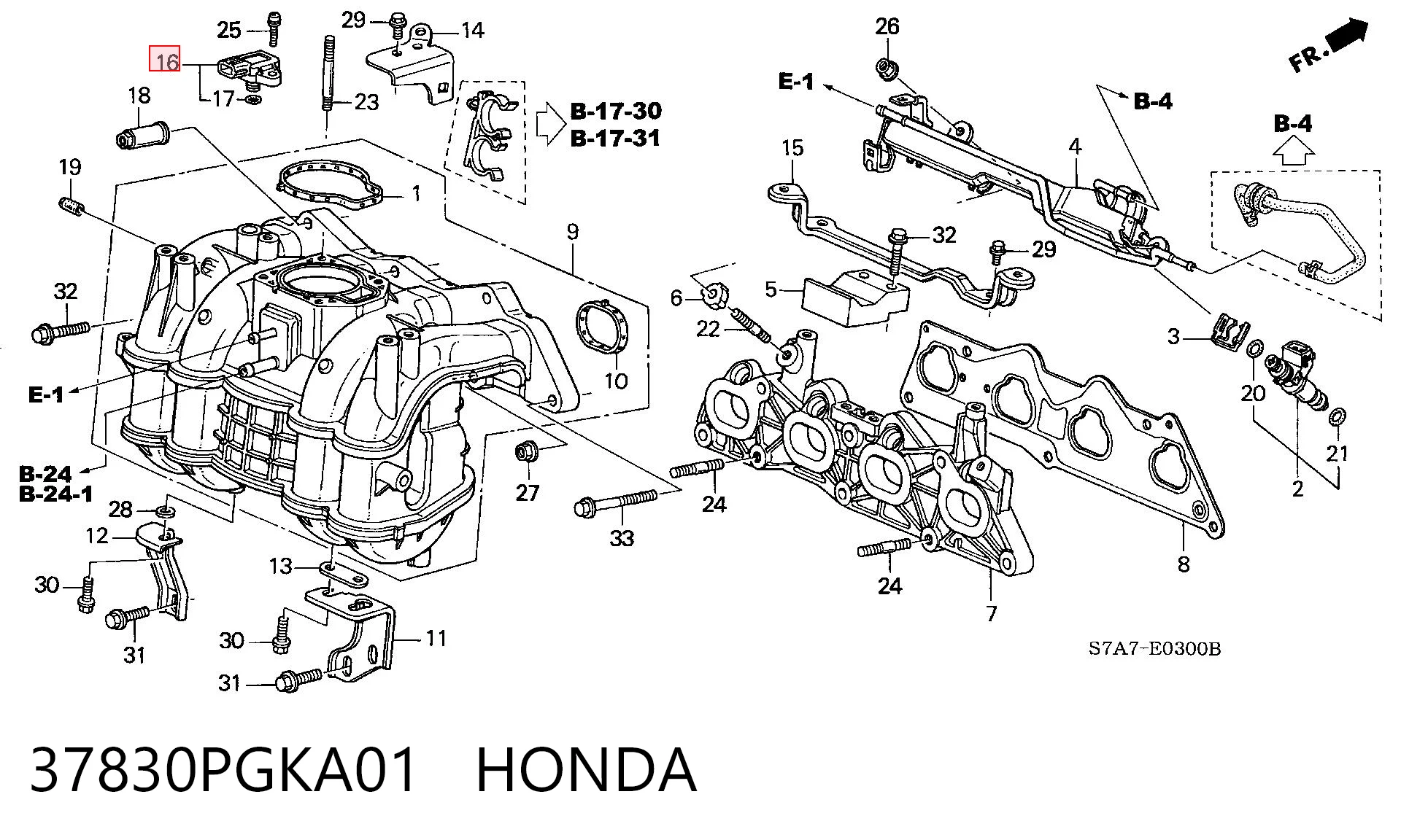 37830PGKA01 Honda Czujnik ciśnienia w kolektorze ssącym, MAP