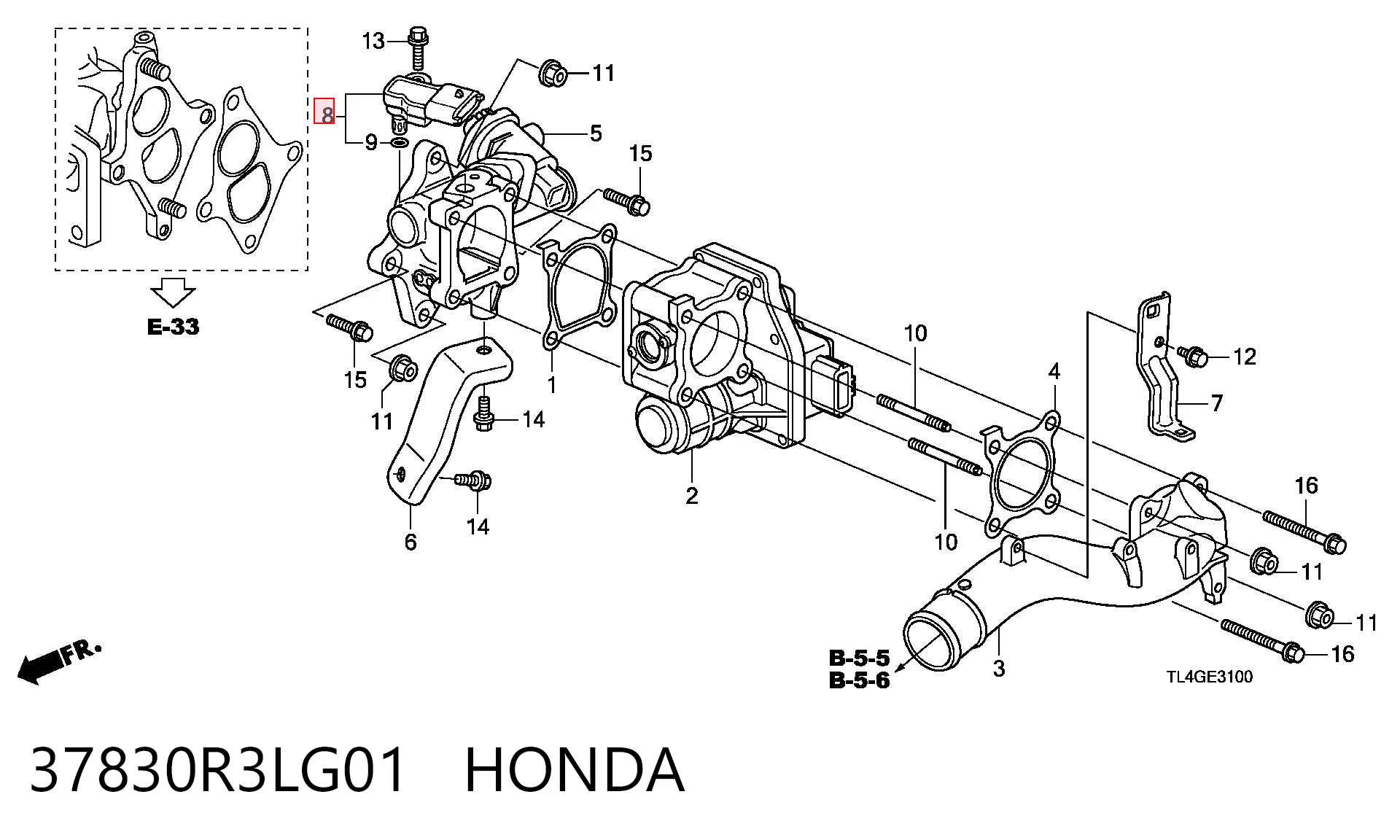 37830R3LG01 Honda Czujnik ciśnienia w kolektorze ssącym, MAP