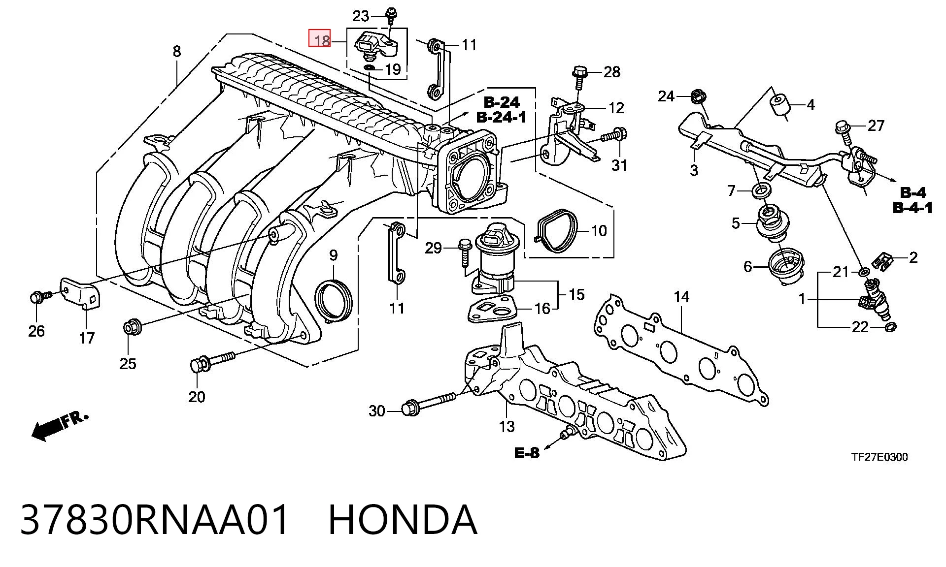 37830RNAA01 Honda Czujnik ciśnienia w kolektorze ssącym, MAP
