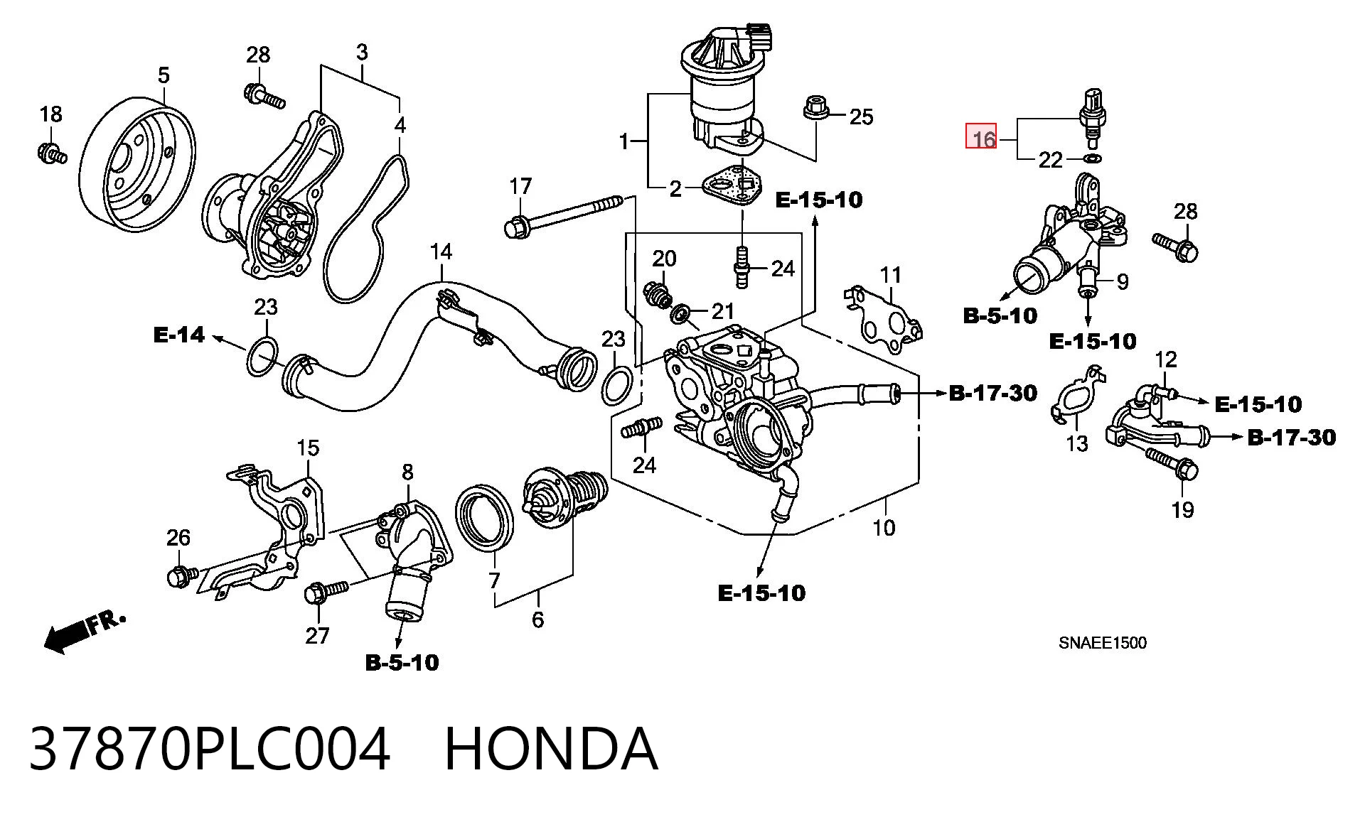 37870PLC004 Honda Czujnik temperatury płynu chłodzącego