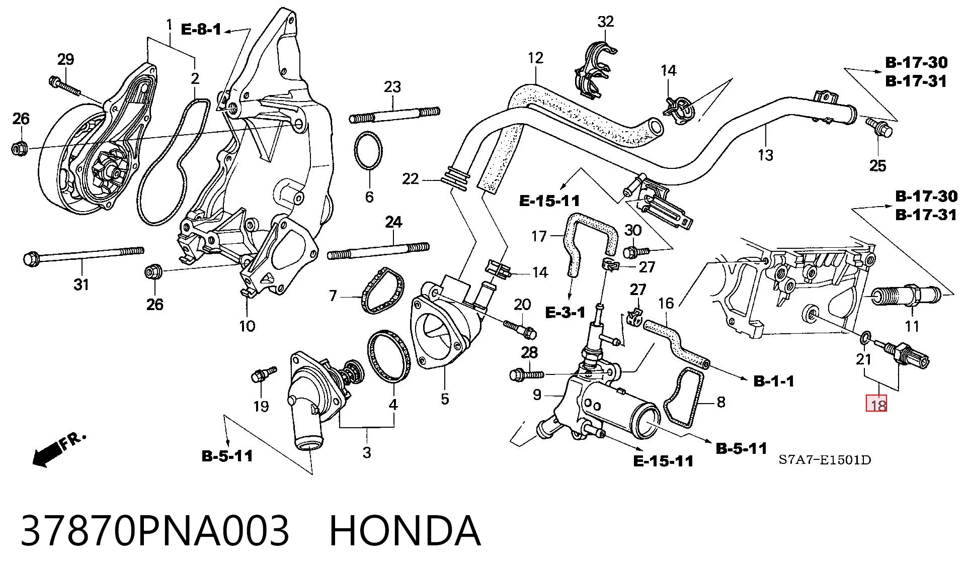 37870PNA003 Honda Czujnik temperatury płynu chłodzącego