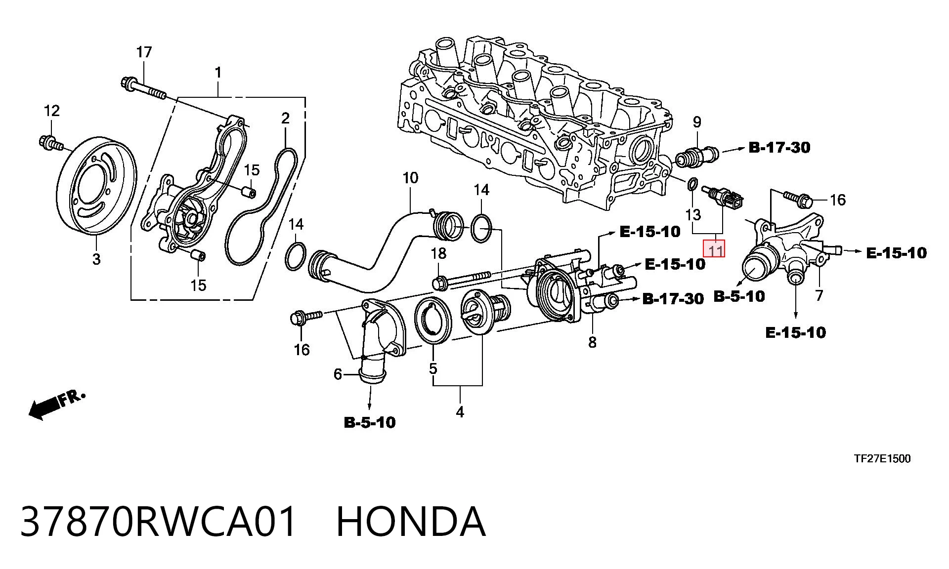 37870RWCA01 Honda Czujnik temperatury płynu chłodzącego (włączenia wentylatora chłodnicy)