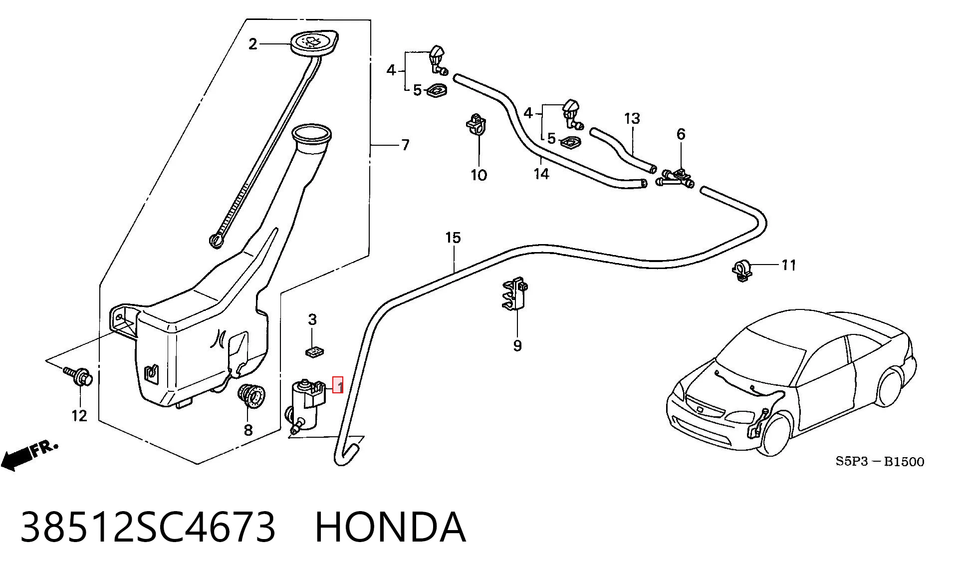 38512SC4673 Honda Silniczek wycieraczki tylnej szyby