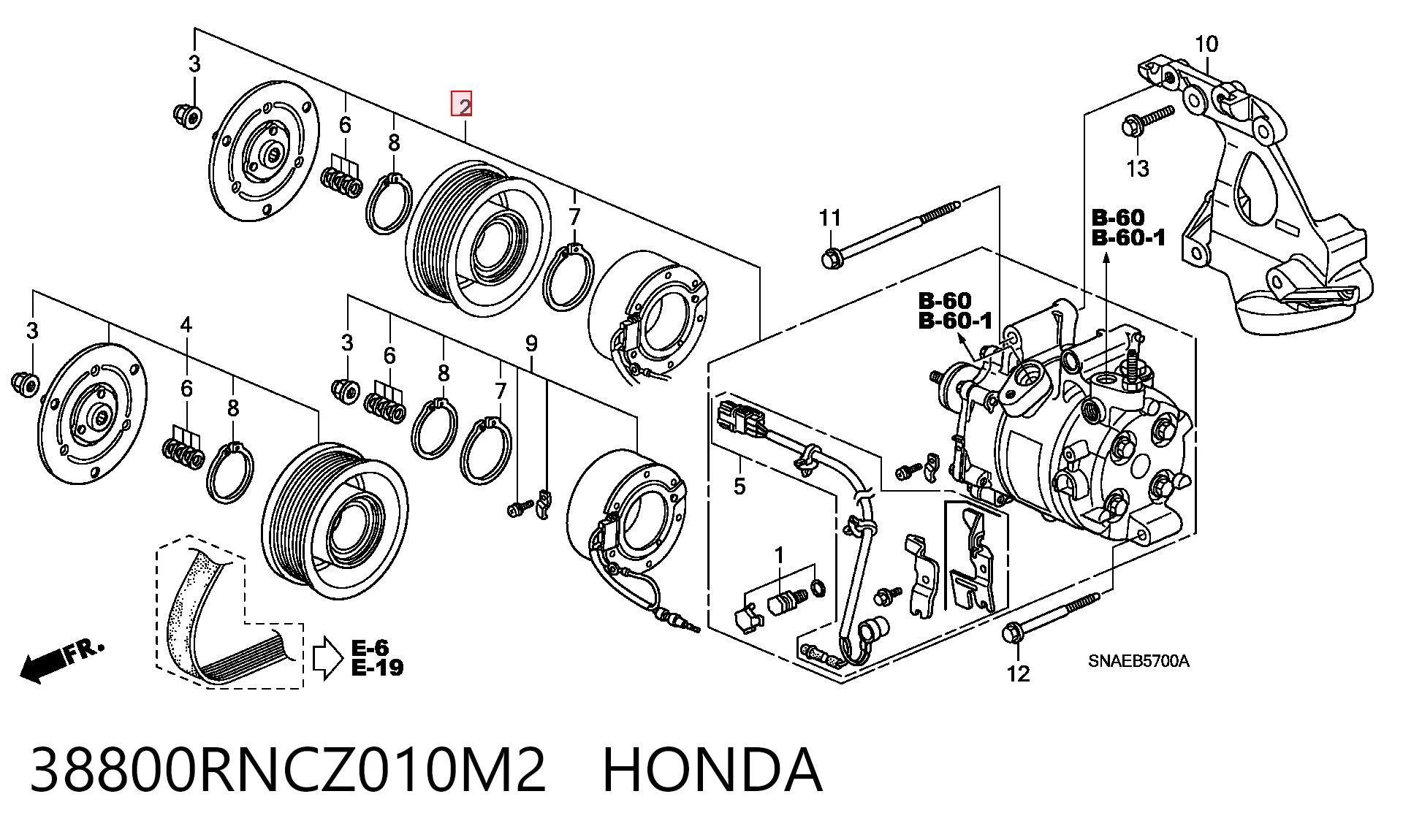 38800RNCZ010M2 Honda Sprężarka klimatyzacji