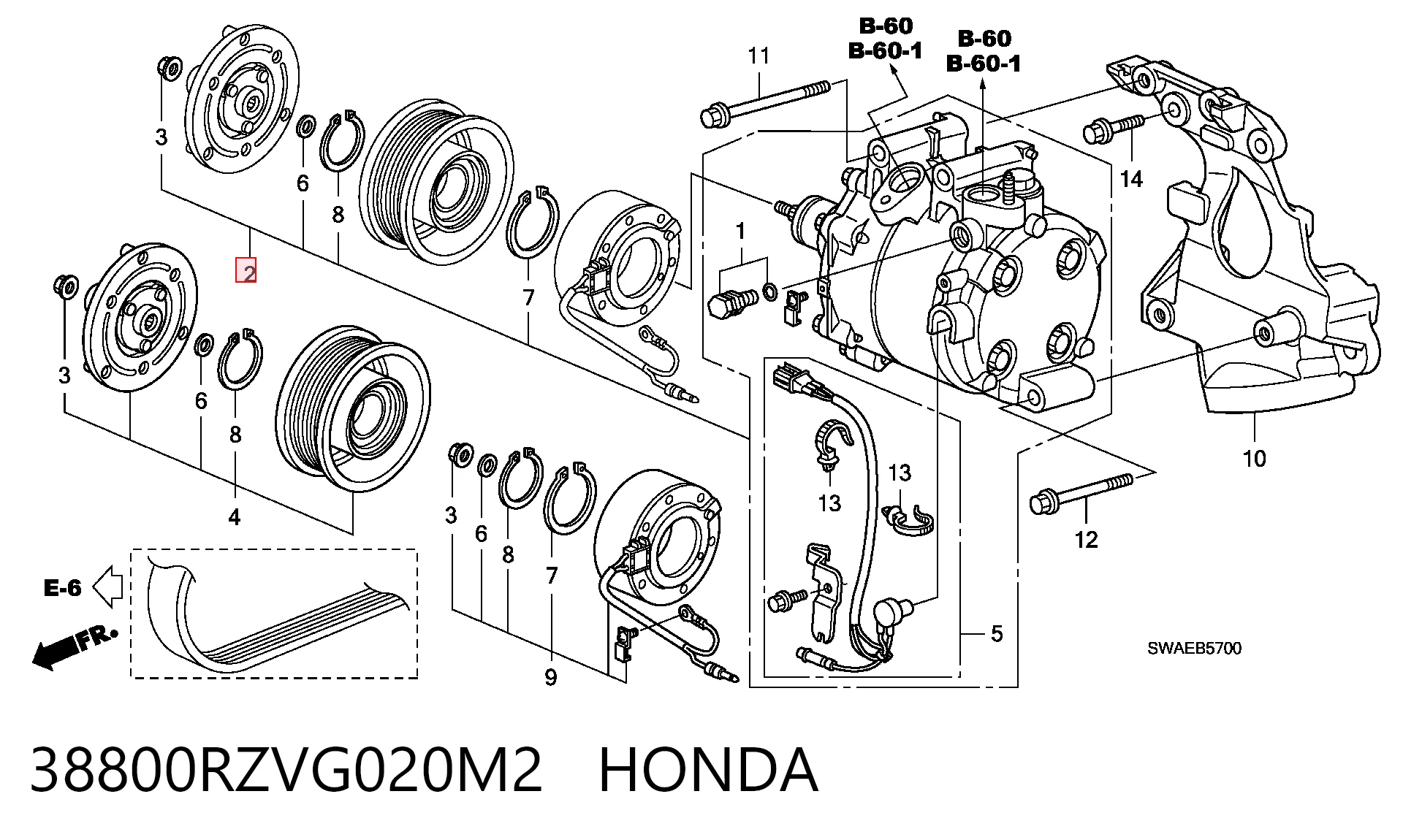 38800RZVG020M2 Honda Sprężarka klimatyzacji