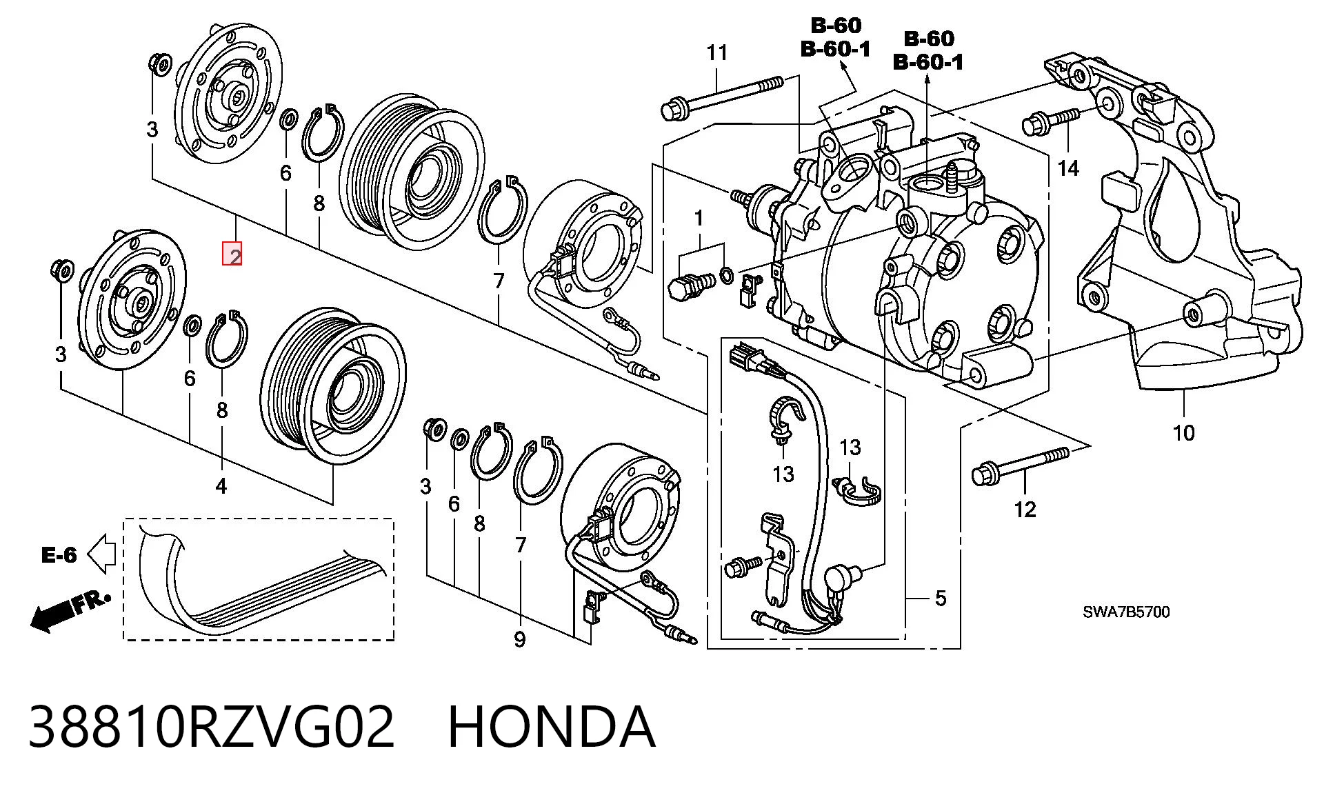 38810RZVG02 Honda Sprężarka klimatyzacji