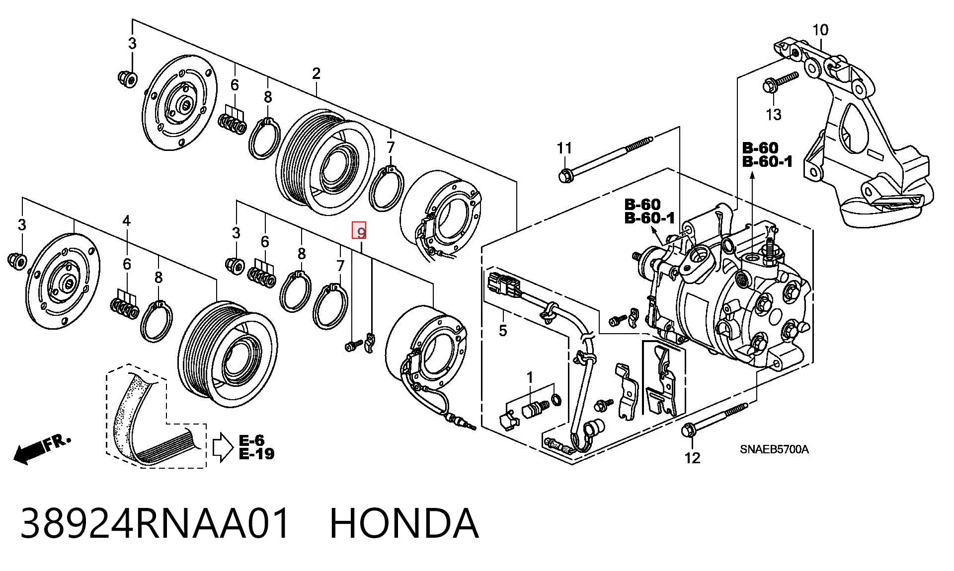38924RNAA01 Honda Sprzęgło sprężarki klimatyzacji