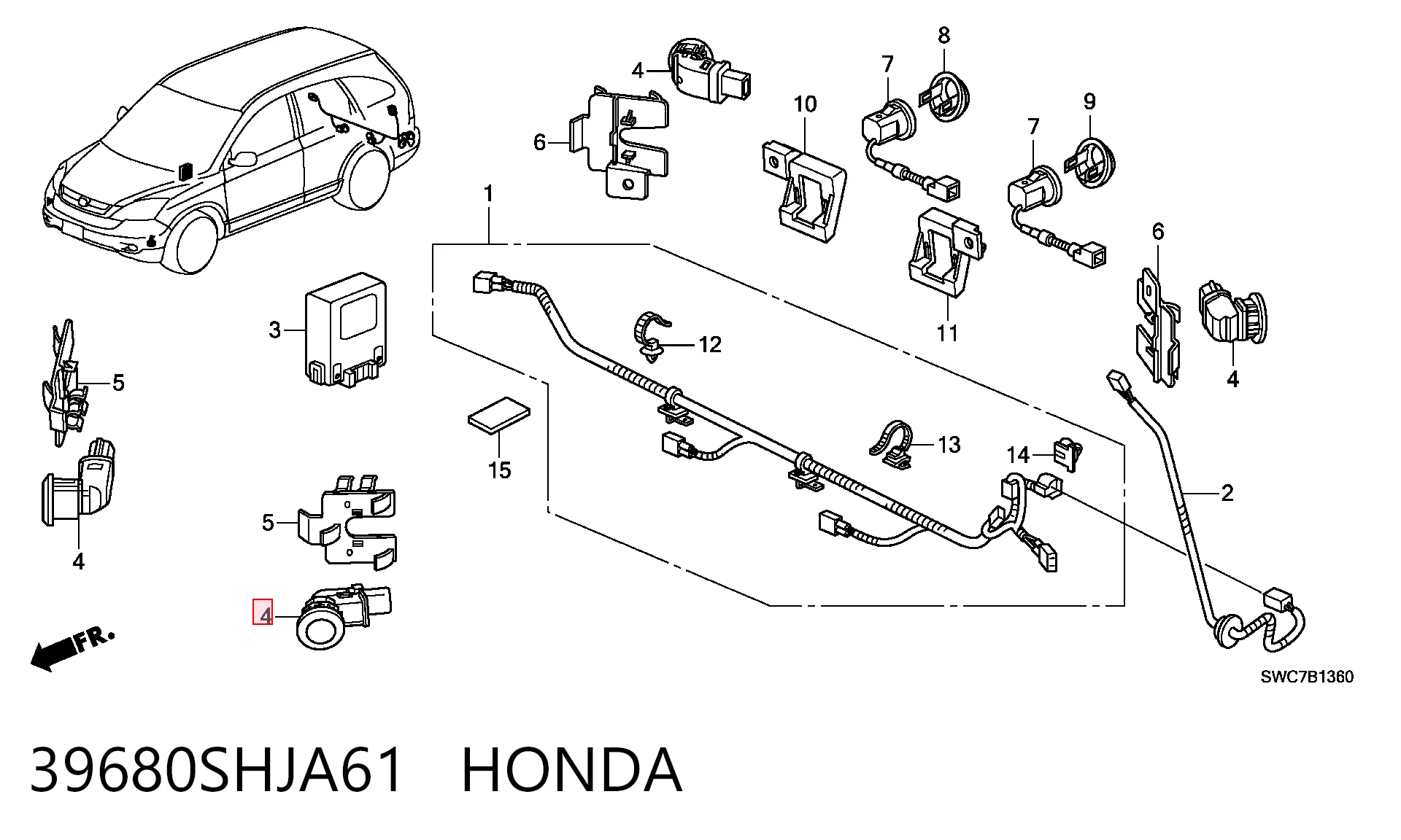 39680SHJA61 Honda Czujnik parkowania przedni