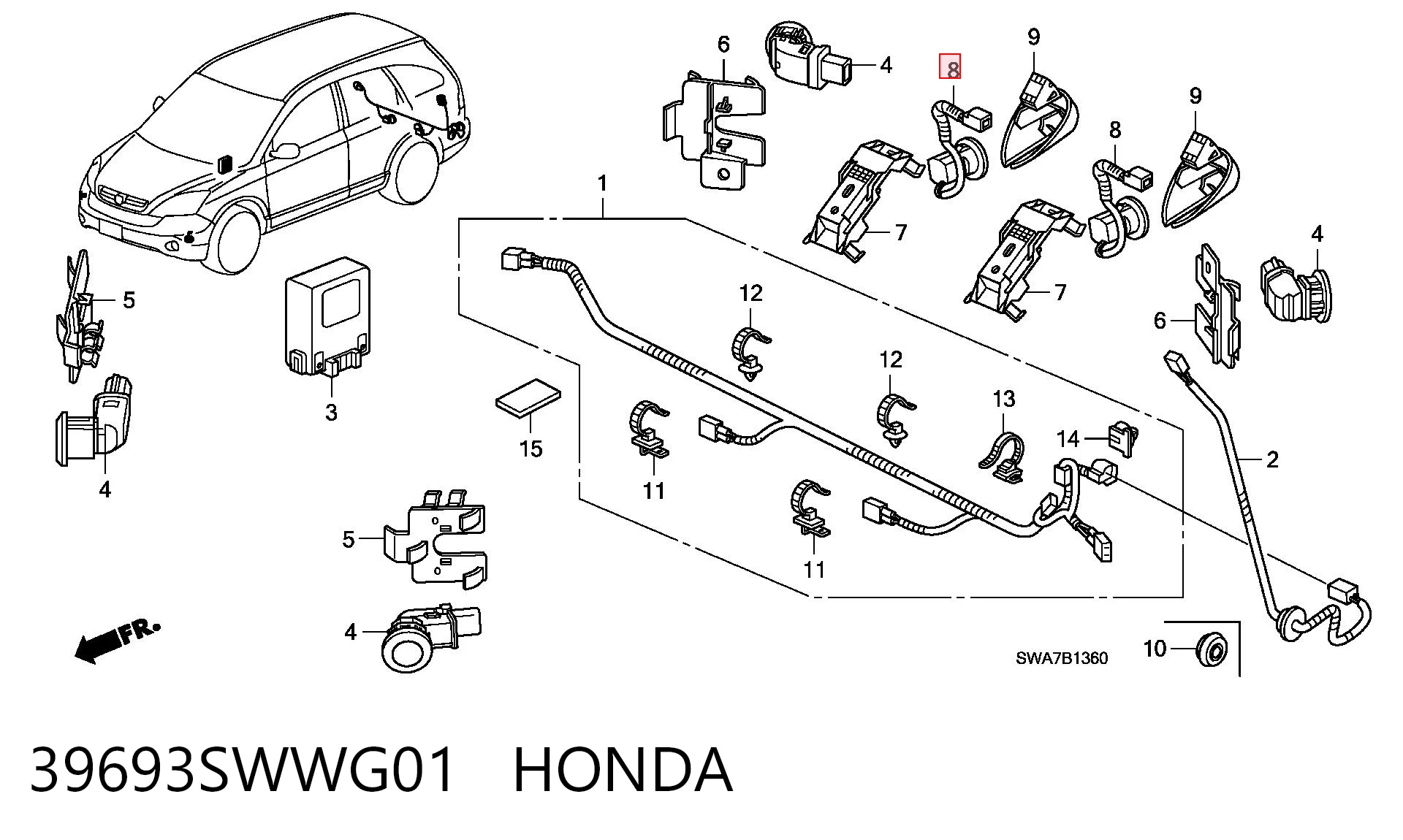 39693SWWG01 Honda Czujnik parkowania tylny