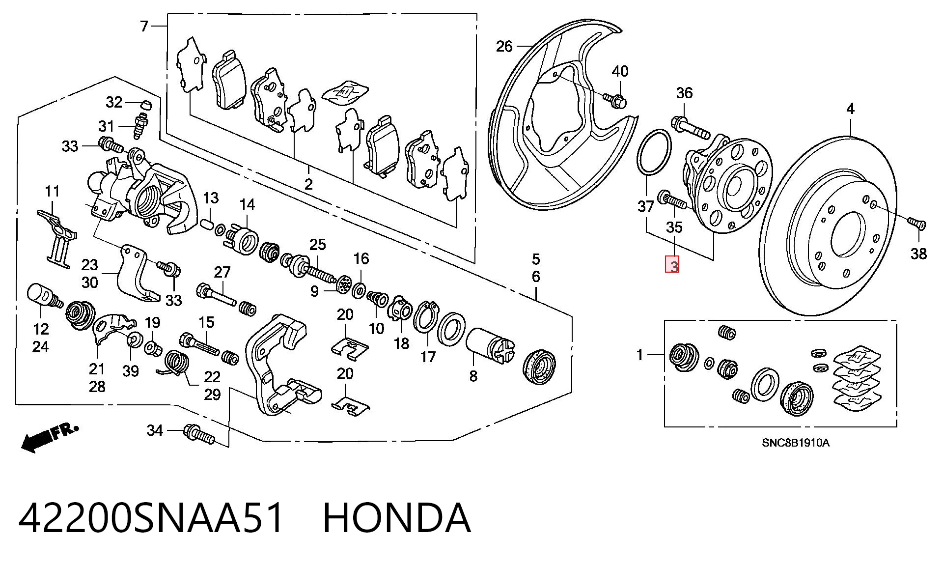 42200SNAA51 Honda Piasta tylna