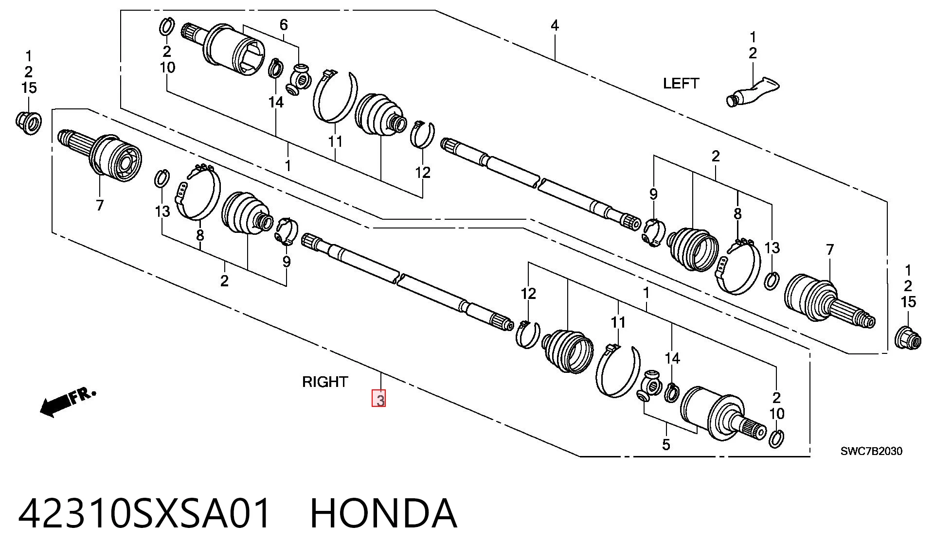 42310SXSA01 Honda Półoś tylna prawa