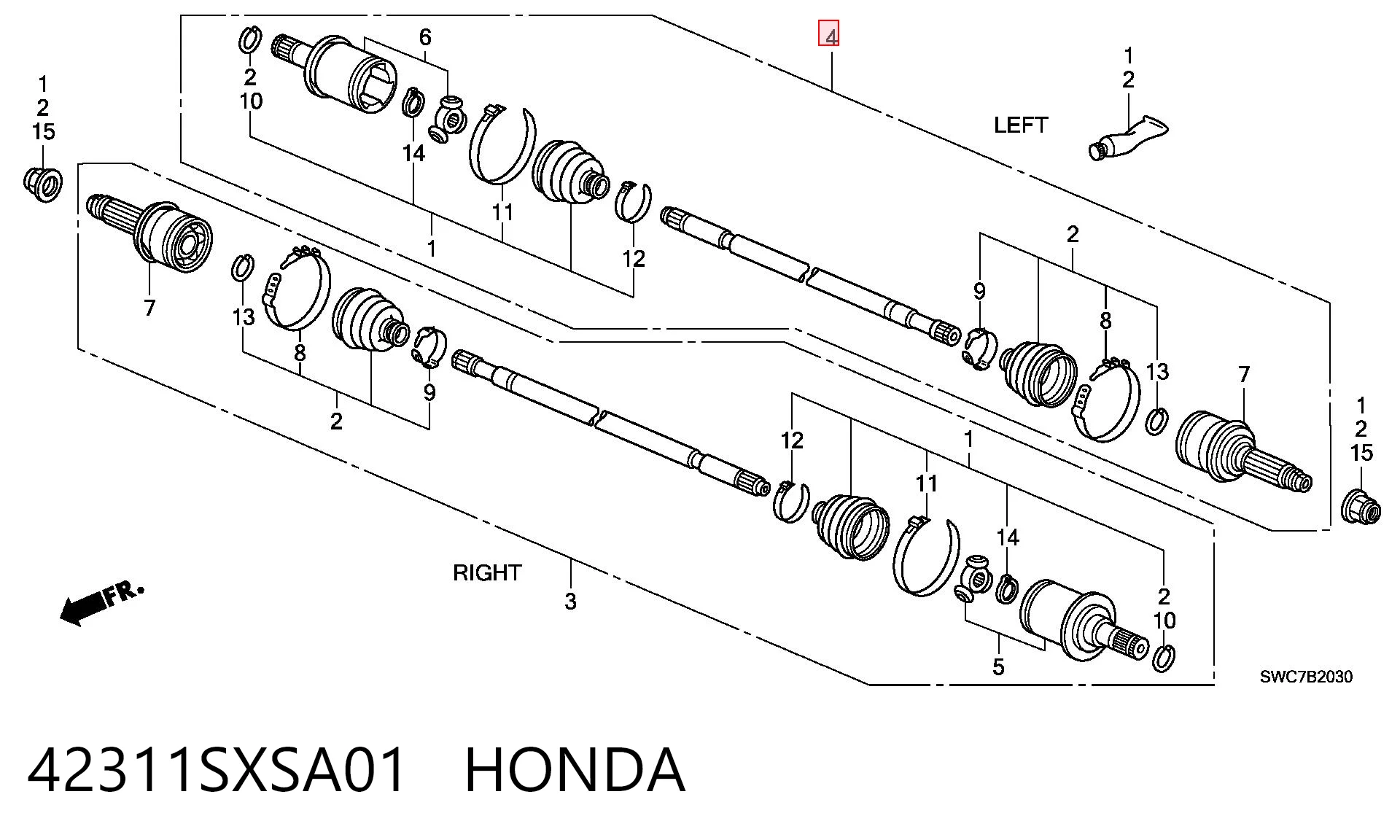 42311SXSA01 Honda Półoś tylna lewa