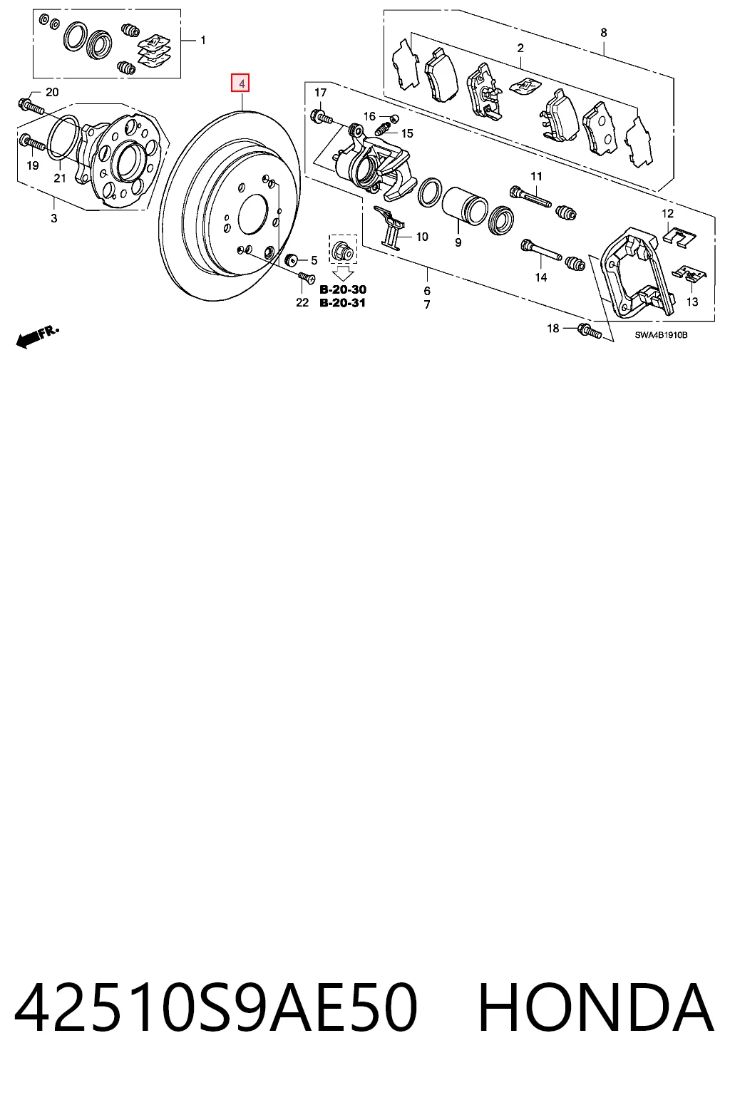 42510S9AE50 Honda Tarcza hamulcowa tylna
