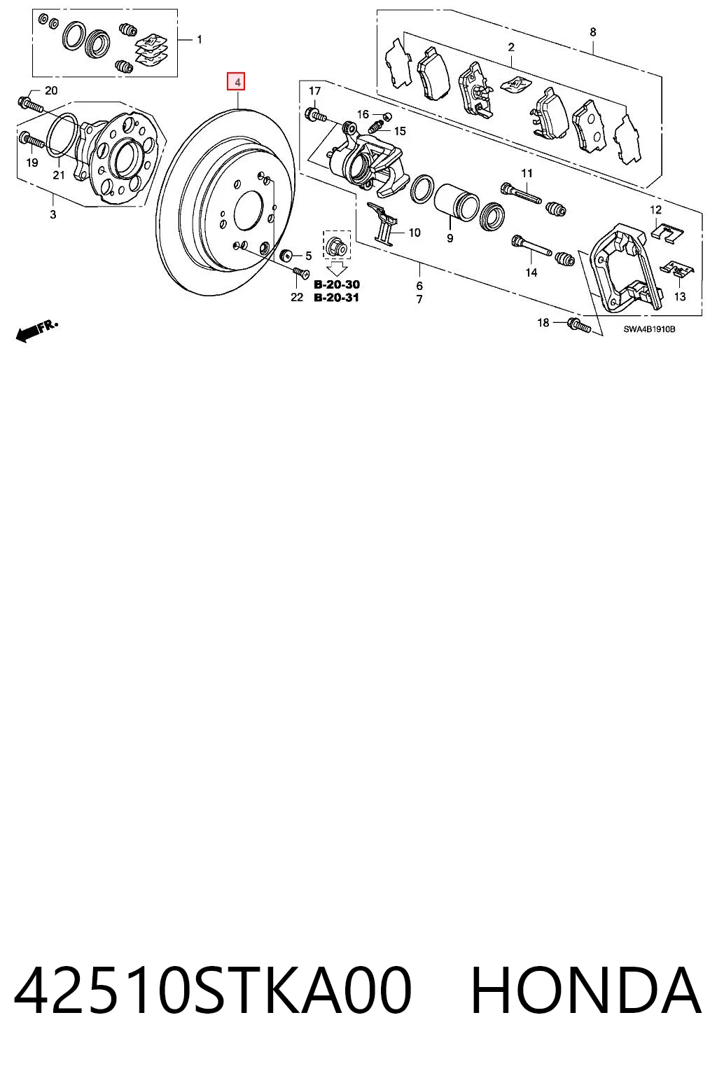 42510STKA00 Honda Tarcza hamulcowa tylna