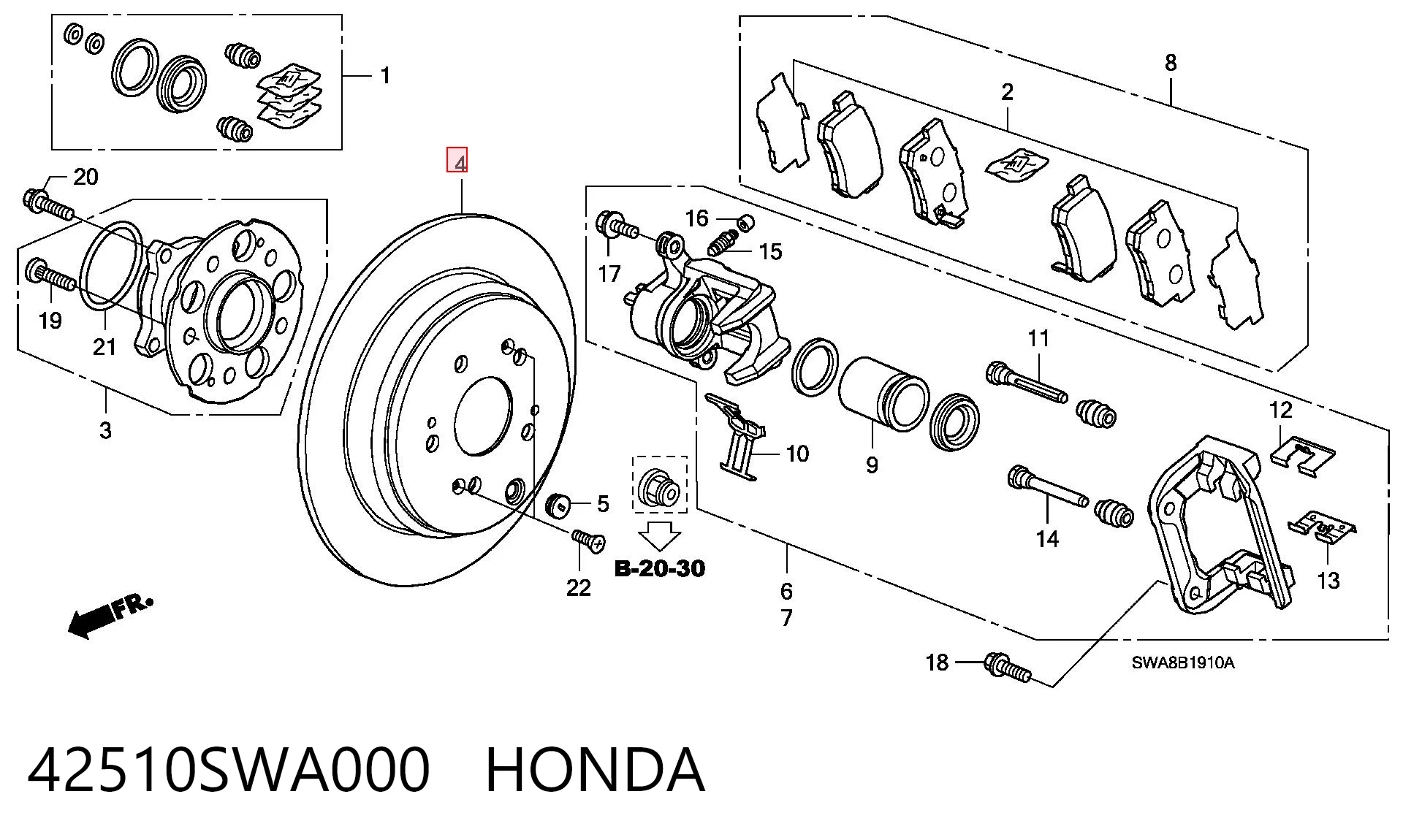 42510SWA000 Honda Tarcza hamulcowa tylna