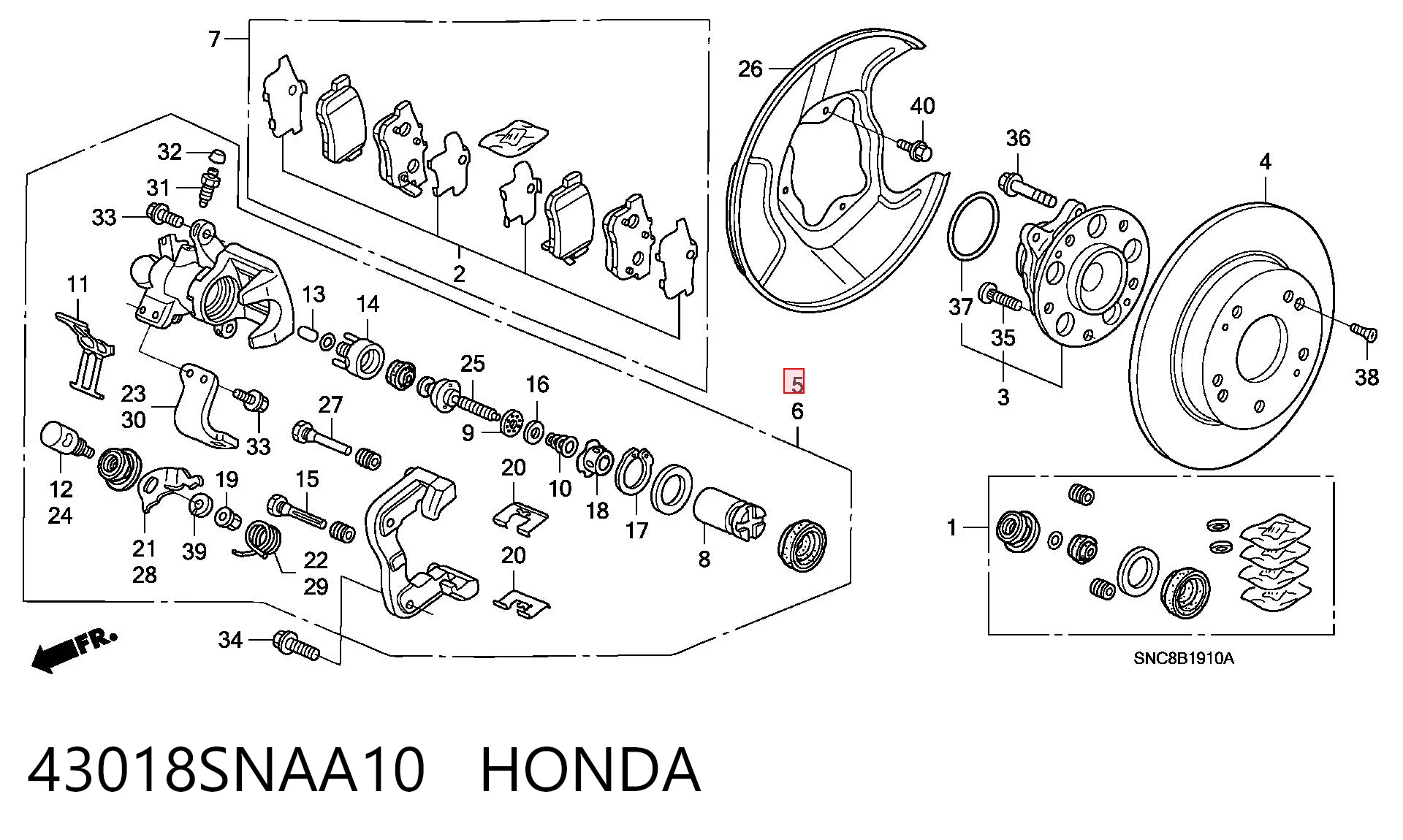 43018SNAA10 Honda Zacisk hamulcowy tylny prawy