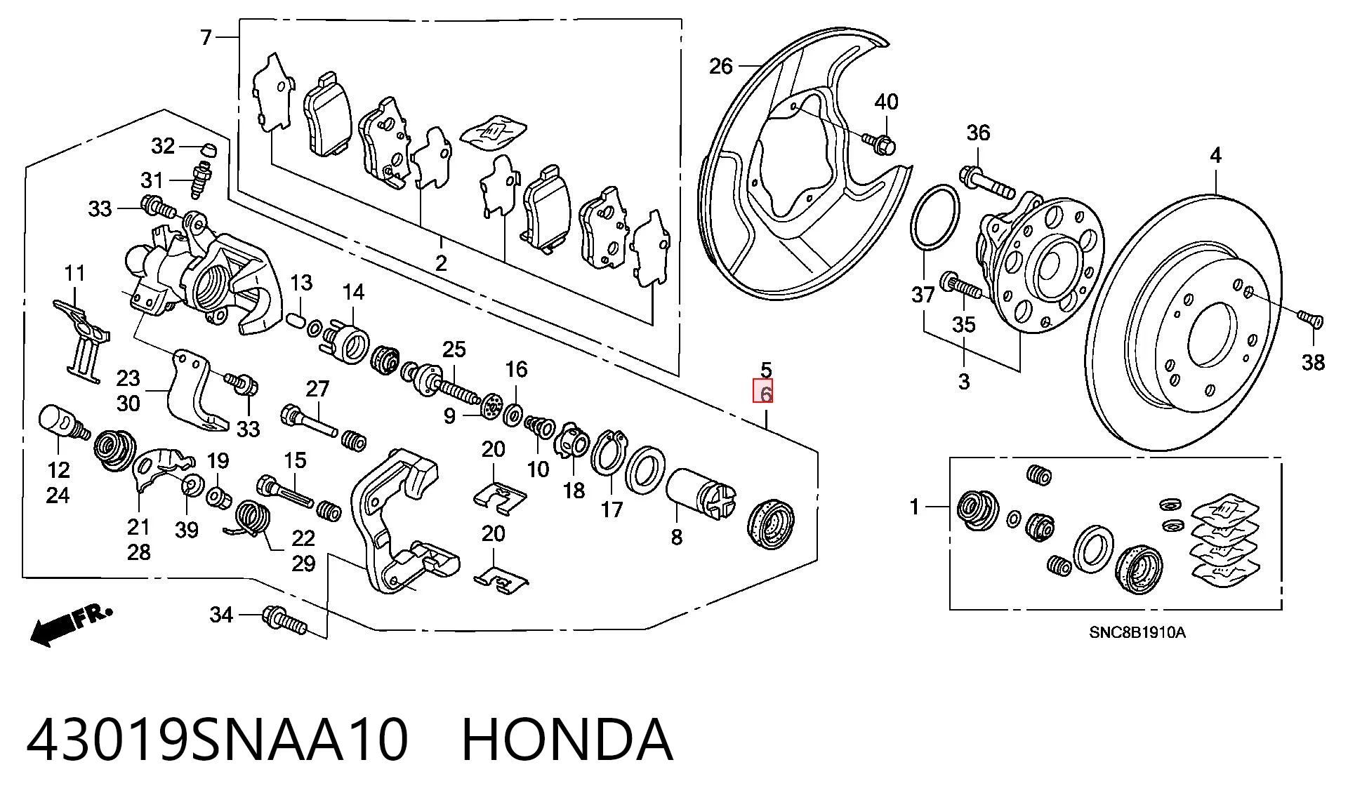 43019SNAA10 Honda Zacisk hamulcowy tylny lewy