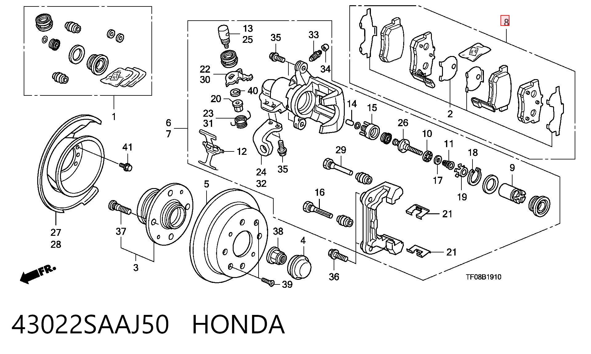 43022SAAJ50 Honda Okładziny (klocki) do hamulców tarczowych tylne