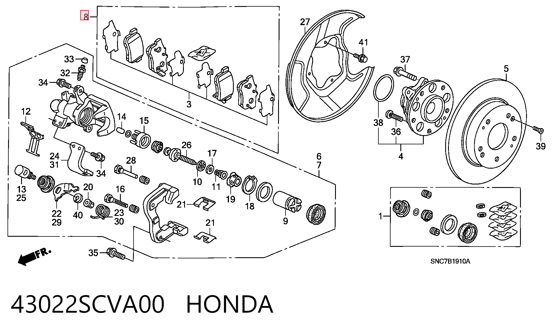43022SCVA00 Honda Okładziny (klocki) do hamulców tarczowych tylne